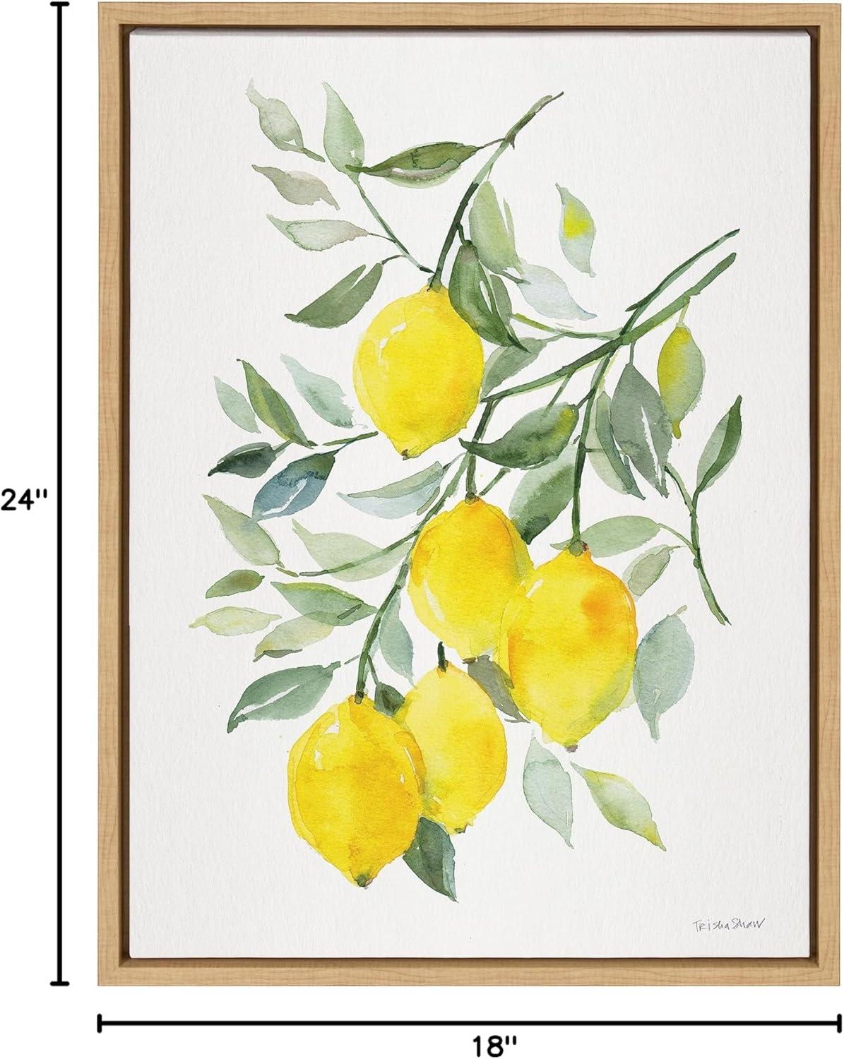 Kate and Laurel Sylvie Lemon Citrus Framed Canvas Wall Art by Patricia Shaw, 18x24 Natural, Colorful Bright Yellow Fruit Art for Wall