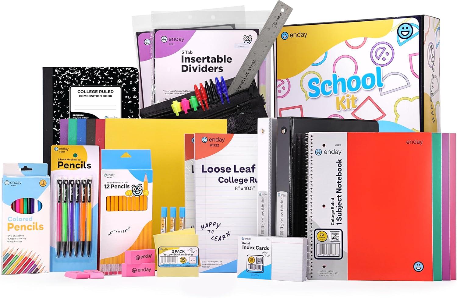 105-Piece School Supplies Kit for High School & College – Binders, Notebooks, Folders, Pens, Pencils, Sticky Notes, Dividers, Ruler, Erasers & More