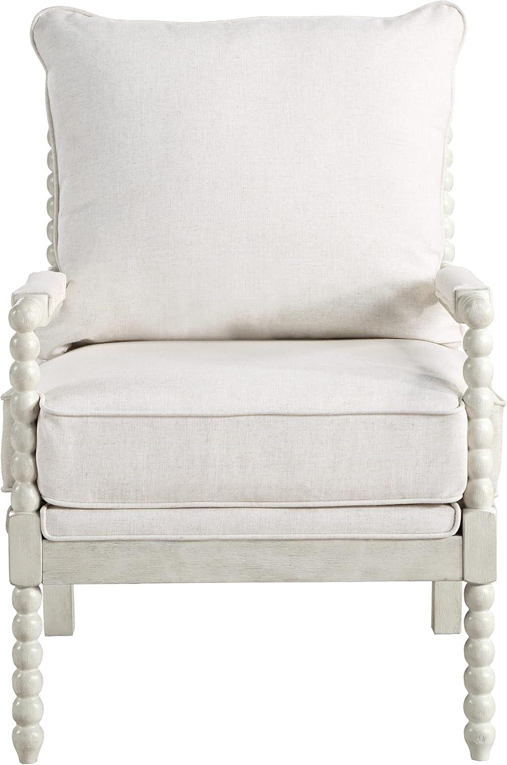 Kaylee Spindle Chair in Linen Beige Fabric with White Frame