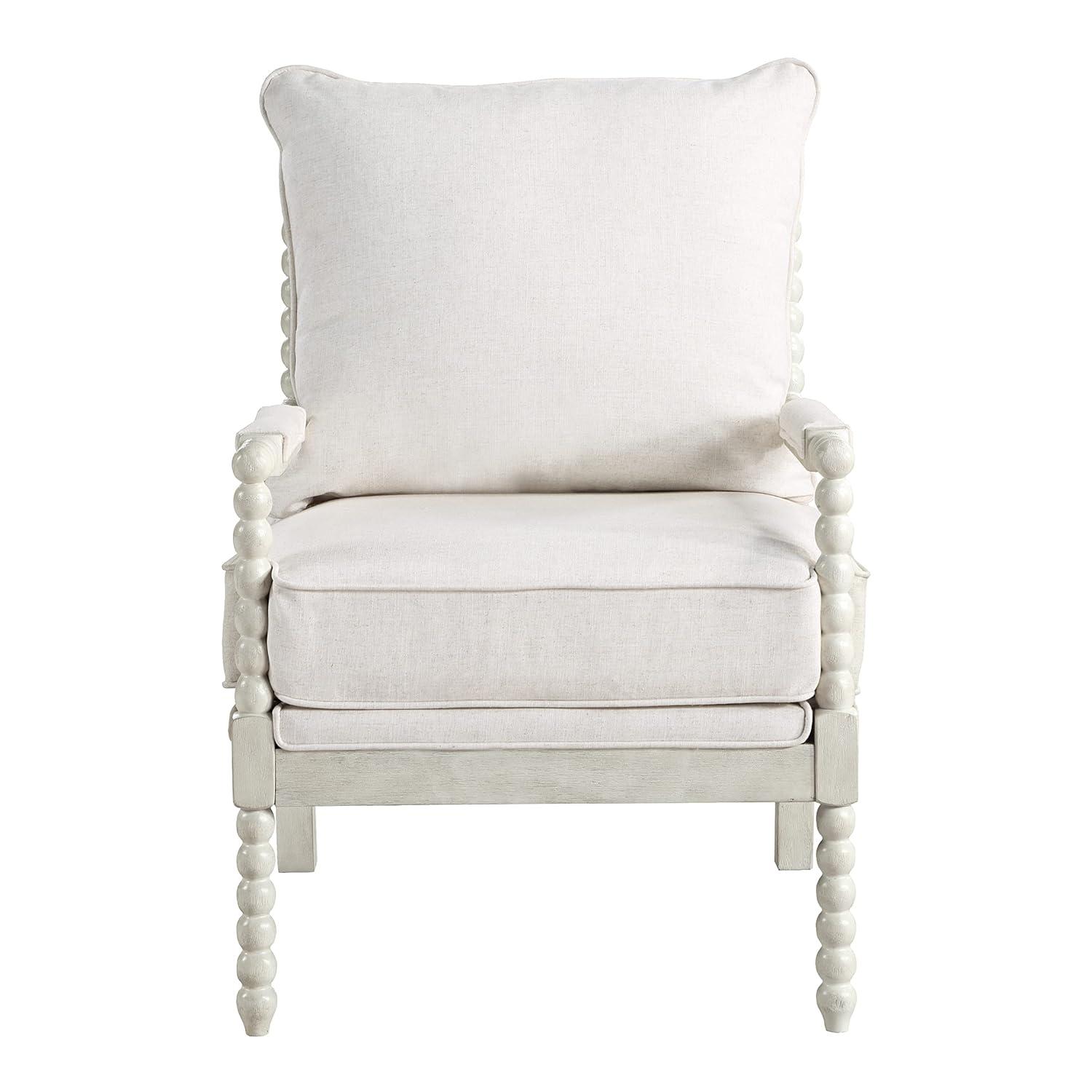 OSP Home Furnishings Kaylee Spindle Chair Linen: Mid-Century Modern Accent, Removable Cushions