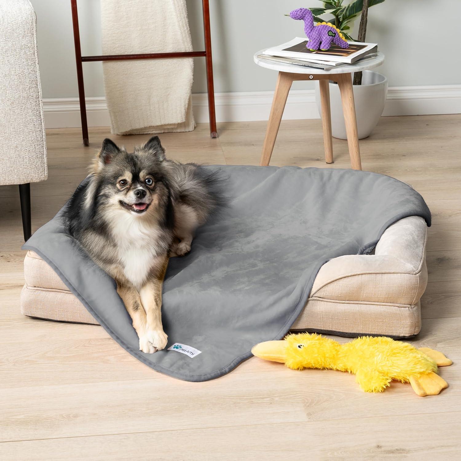 PetAmi Waterproof Dog Blanket For Pet Cat, Faux Shearling Fleece Couch Cover, Soft Plush Washable Reversible Throw