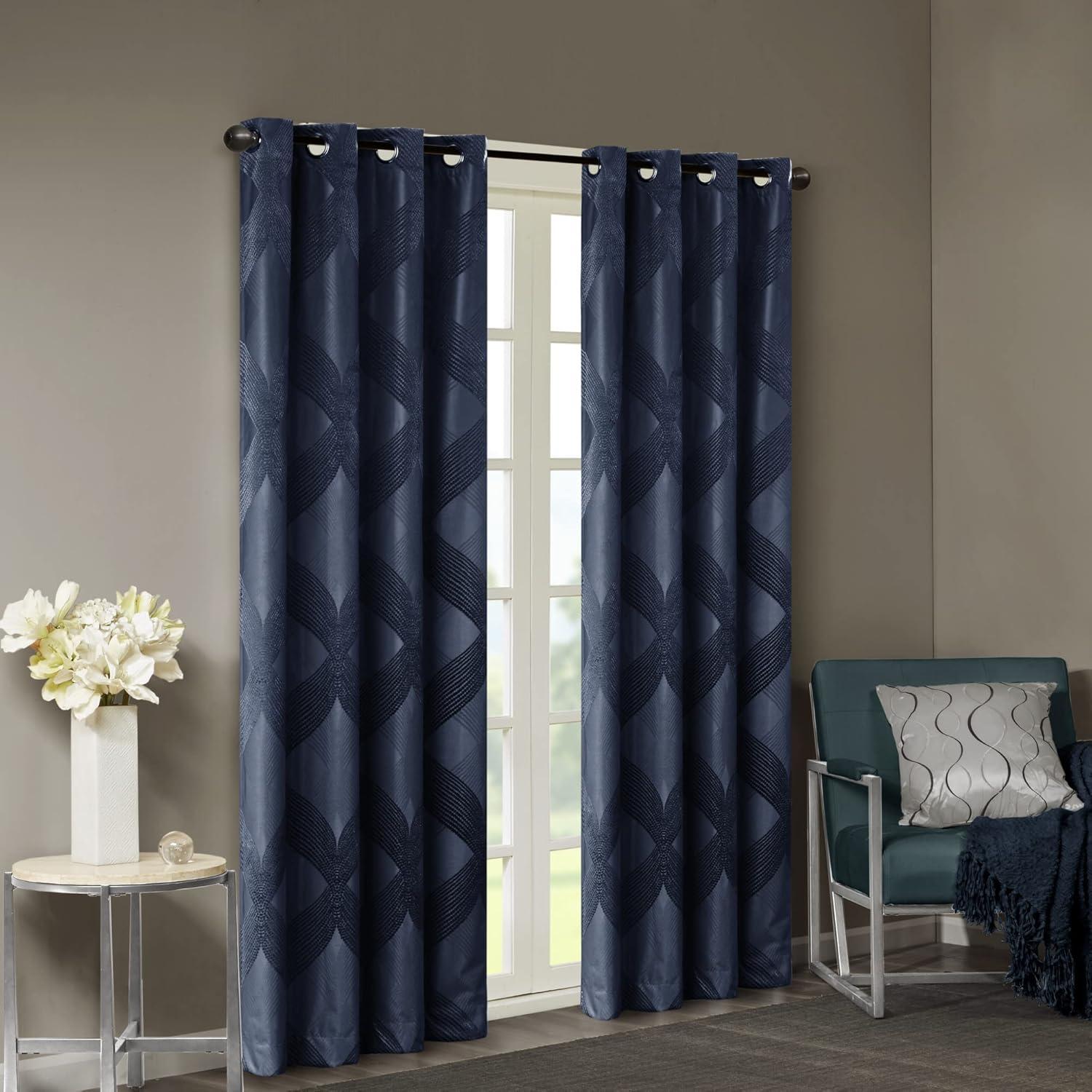Madison Park Bentley Ogee Knitted Jacquard Geometric Total Blackout Single Curtain Panel