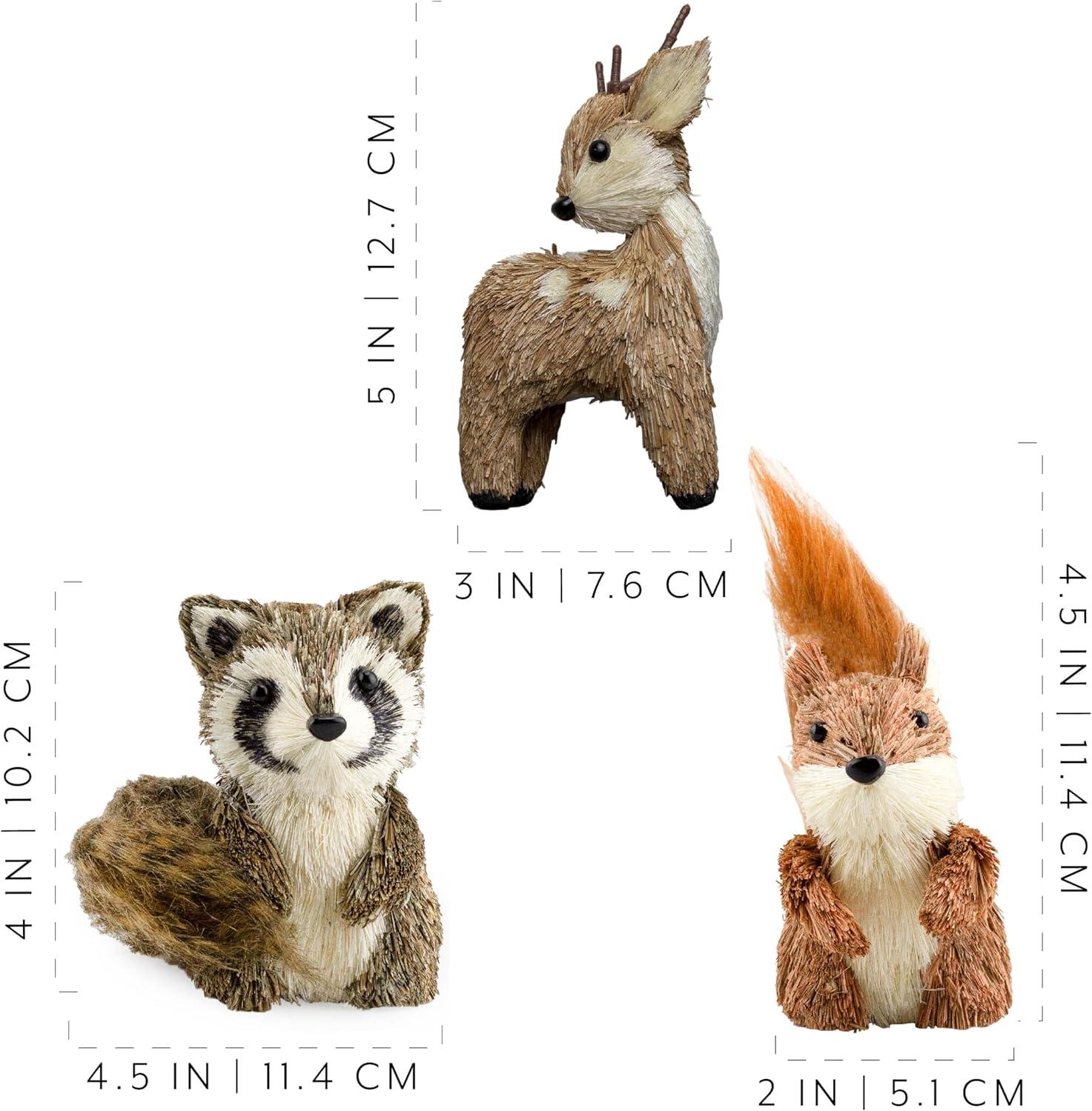 AuldHome Woodland Friends Figurines (Set of 3, Deer/Raccoon/Squirrel); Forest Animals Decor for Fall, Christmas, Winter and Themed Decor or Parties