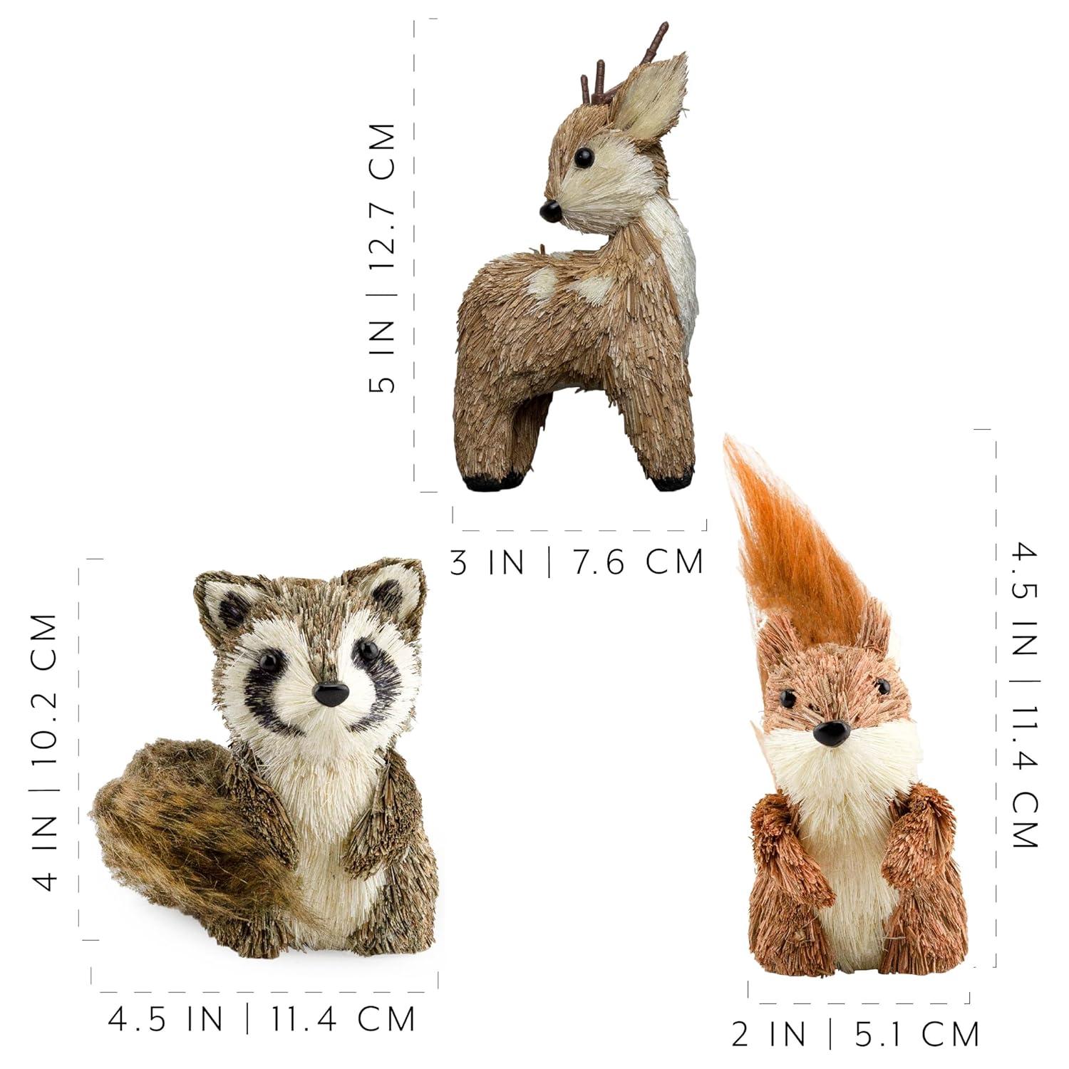 AuldHome Design Woodland Friends Figurines (Set of 3, Deer/Raccoon/Squirrel); Forest Animals Decor for Fall, Christmas, Winter and Themed Decor or Parties