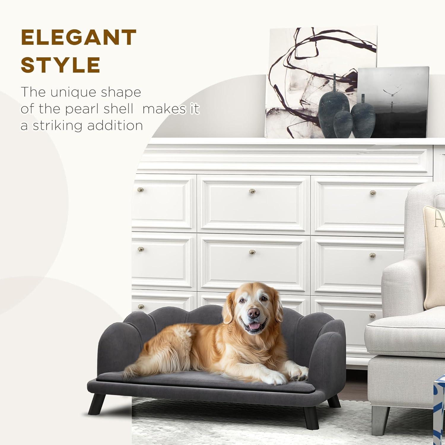 Charcoal Gray Velvet Large Dog Sofa with Birch Wood Legs