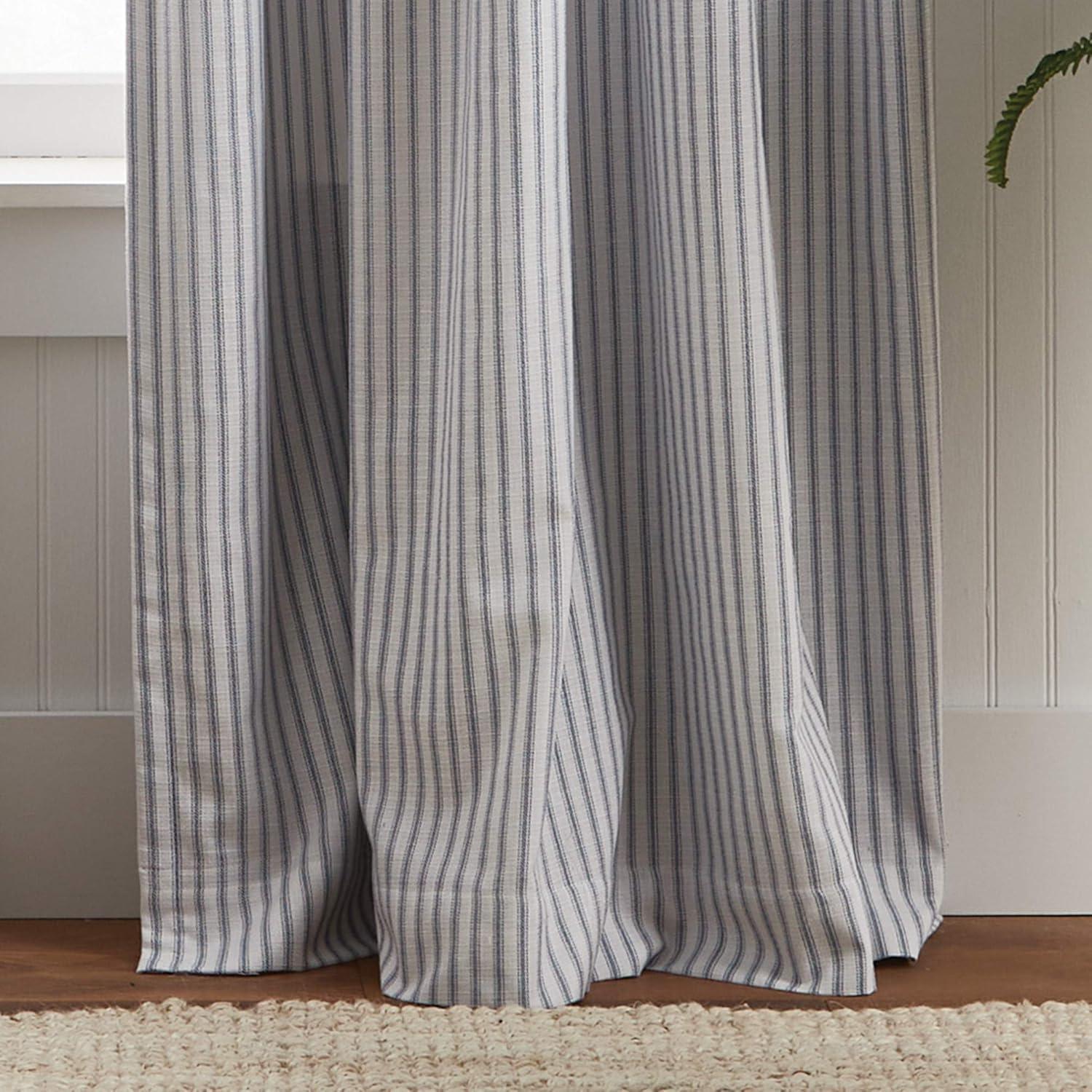 Indigo and Gray Extended Stripe Blackout Cotton Drapes, Set of 2