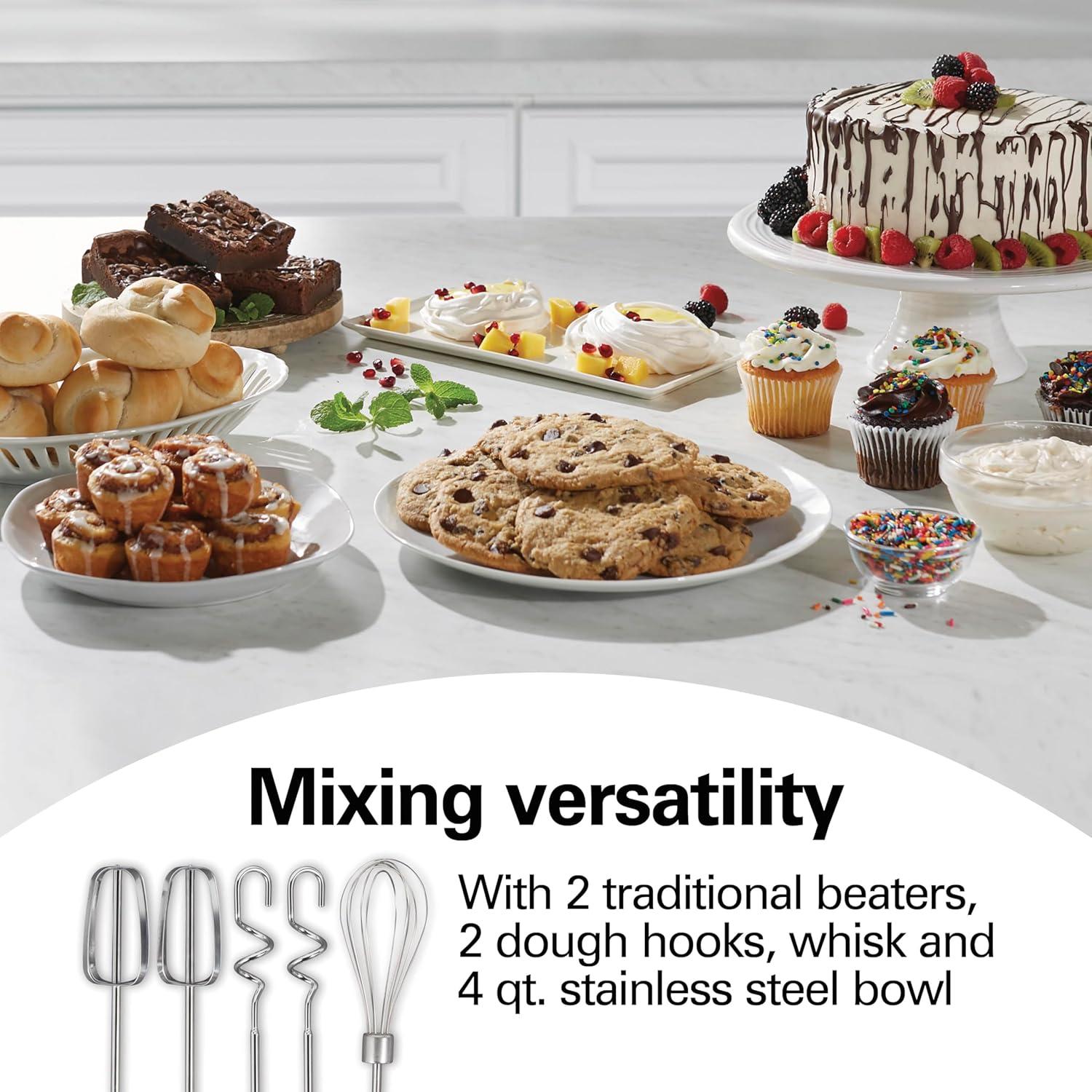 Hamilton Beach Classic Stand and Hand Mixer, 4 Quart Stainless Steel Bowl, 6 Speeds with Quick Burst, Black, 64651