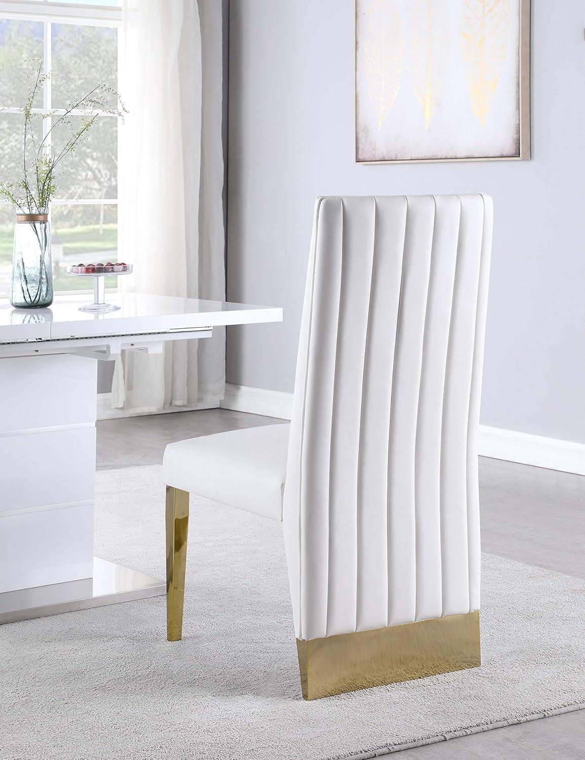 Elegant Porsha White Faux Leather & Gold Leg Dining Chairs (Set of 2)