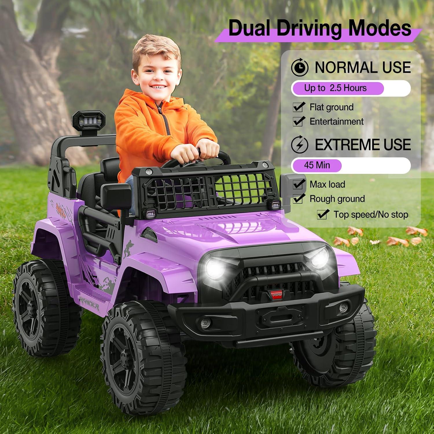 Purple 12V Kids Electric SUV with Remote Control and LED Lights