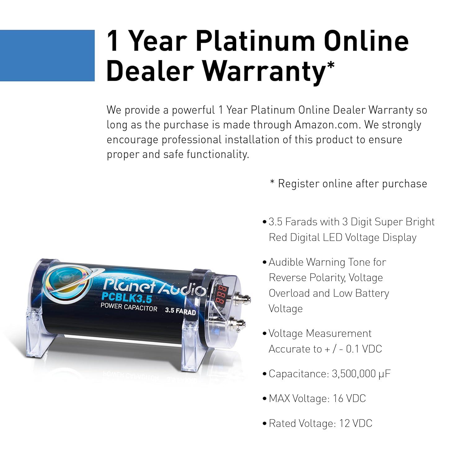 Planet Audio PCBLK3.5 Farad Capacitor w/ Red Digital Voltage Meter Display