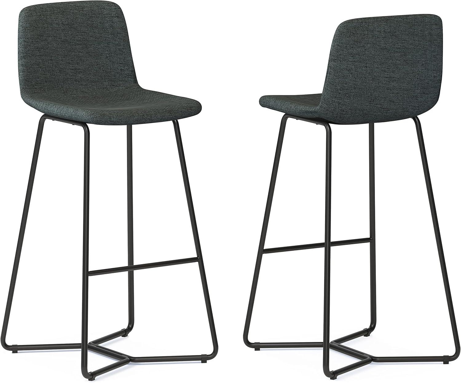 Simpli Home Wilcox Bar Stool in Charcoal Grey Woven Fabric