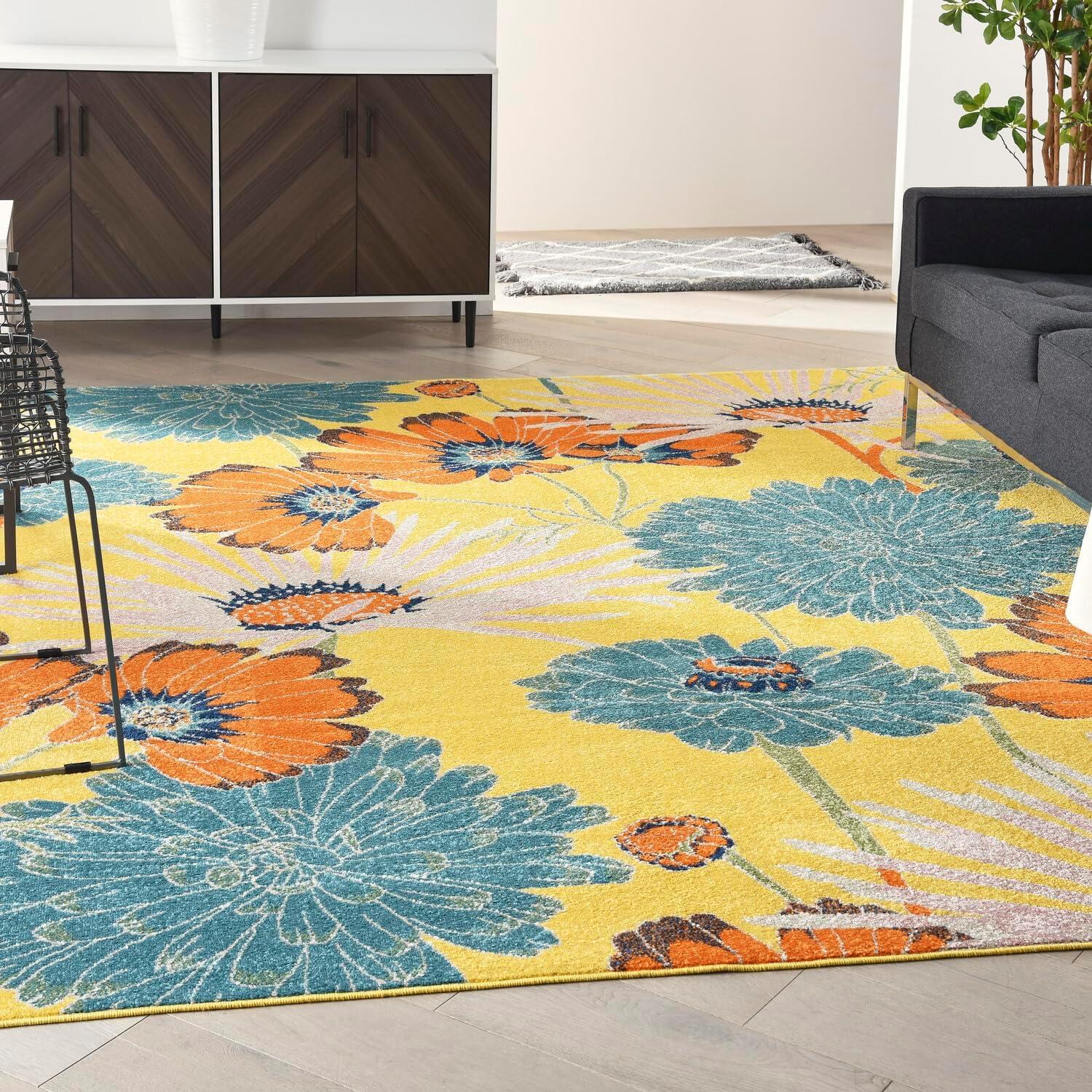 Nourison Allur Oversized Flowers Indoor Area Rug Yellow Multicolor 7'10" x 9'10"