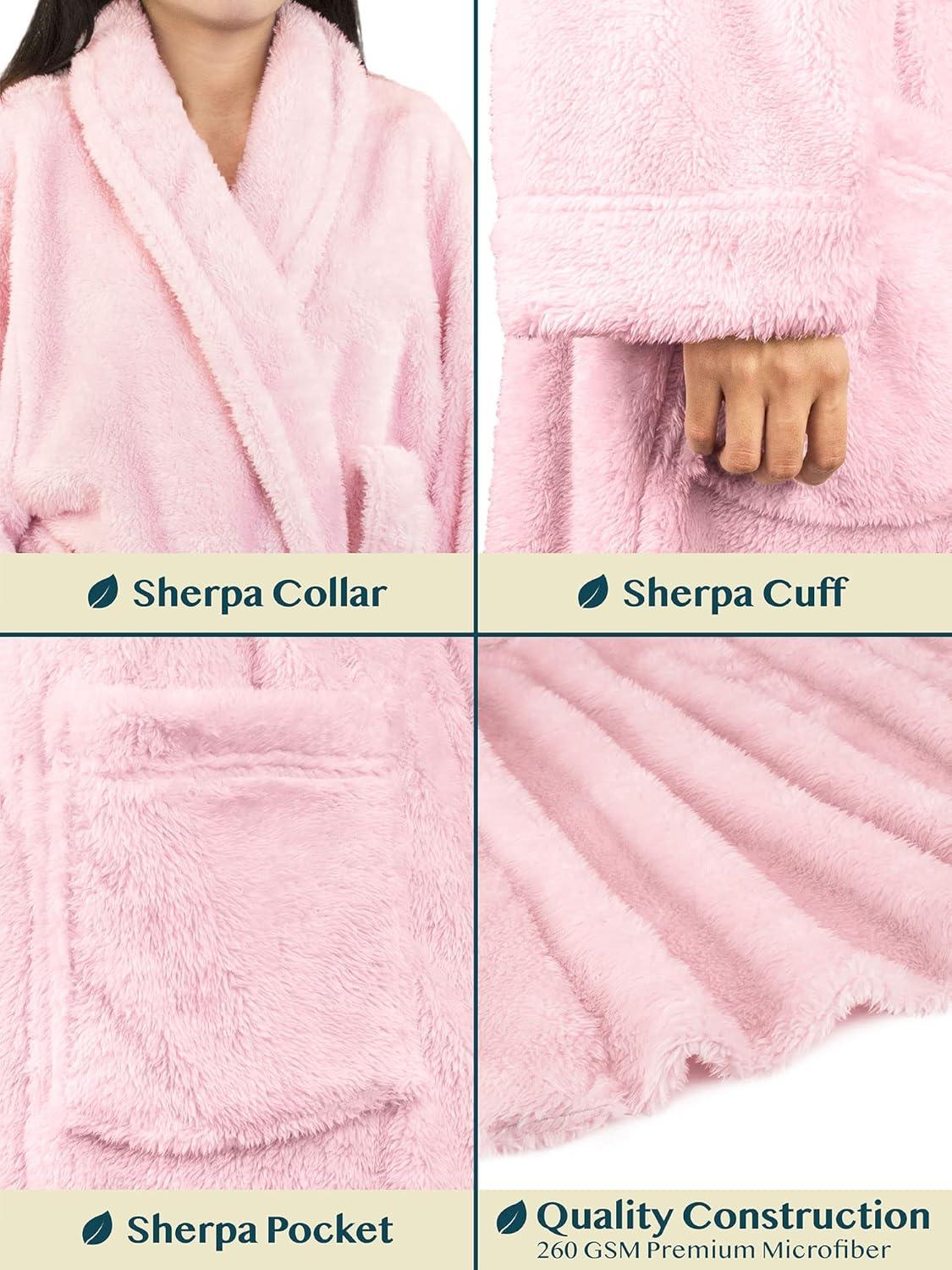 PAVILIA Premium Womens Plush Soft Robe Fluffy Warm, Fleece Faux Shearling Shaggy Bathrobe