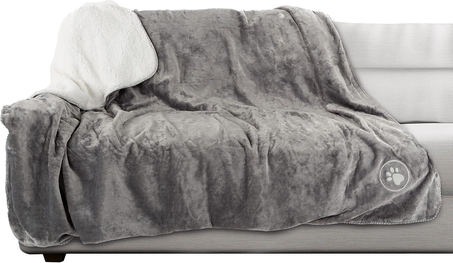 Waterproof Pet Blanket - 60x70-inch Reversible Throw Protects Couch, Car, Bed from Spills, Stains, and Fur - Dog and Cat Blankets by Petmaker (Gray)