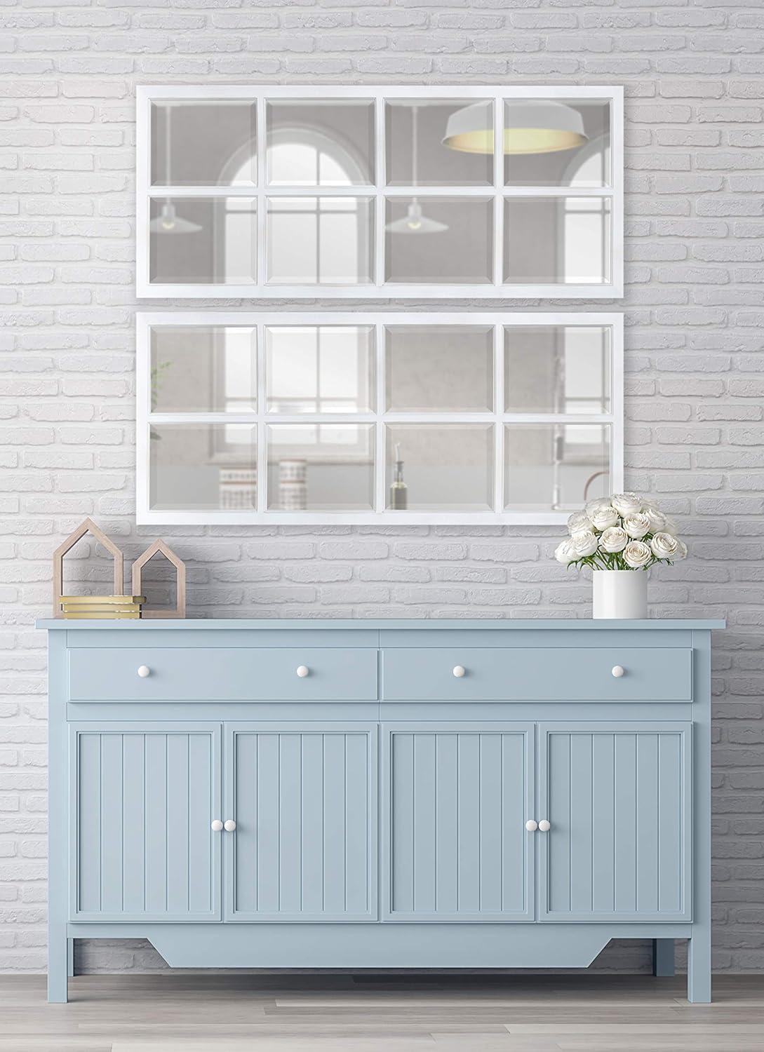 Kate & Laurel All Things Decor 18" x 42" Hogan Windowpane Wall Mirror White: Beveled Glass, Rustic Finish, Wood Frame, Wall Mounted