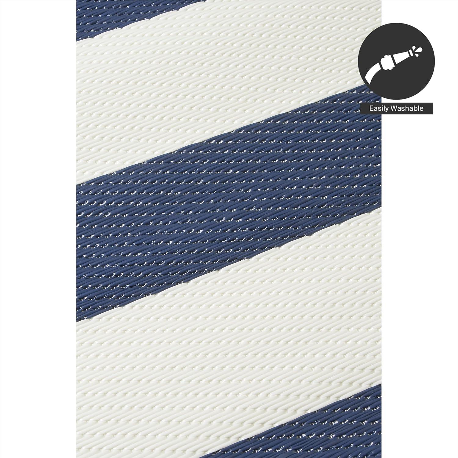 FH Home Outdoor Rug - Waterproof, Fade Resistant, Crease-Free - Premium Recycled Plastic - Striped - Patio, Deck, Porch, Balcony, Laundry Room - Brittany Stripe - Blue & White - 4 x 6 ft
