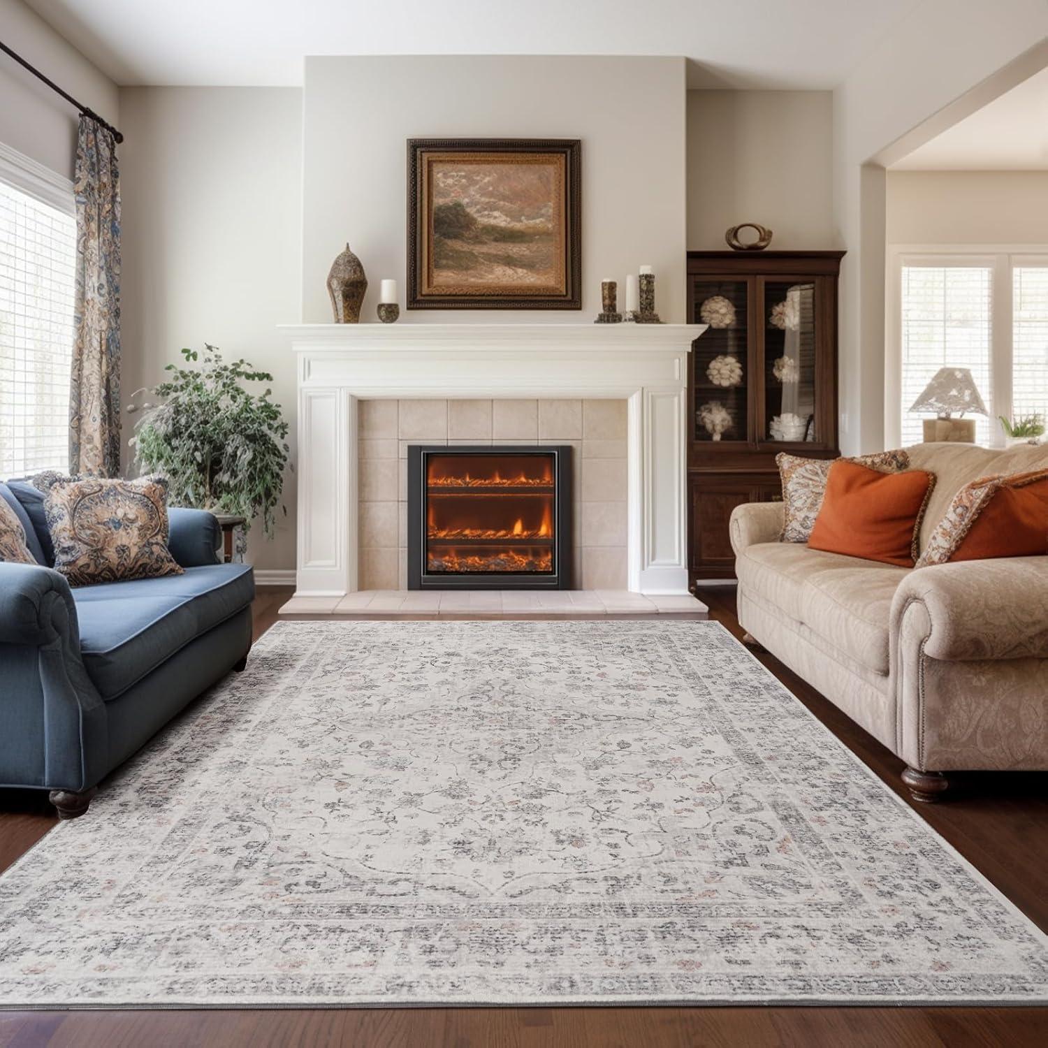 Chenille Mashine Washable Vintage Indoor Arae Rug with Non-Slip Backing for Bedroom Living Room Kitchen Entryway