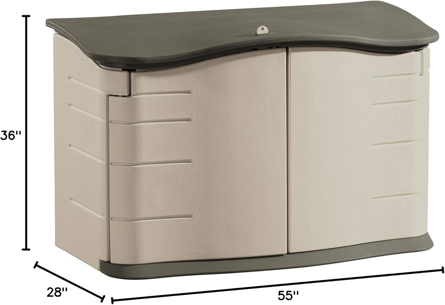 Rubbermaid Horizontal Storage Shed, Olive & Sandstone 58.5"L x 35.8"W x 11.8"H  49.7lbs