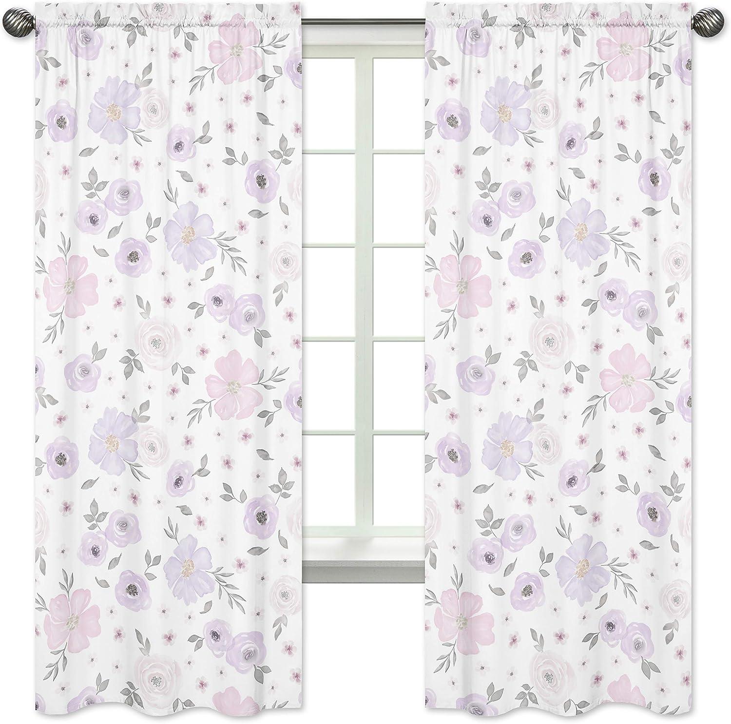 Watercolor Floral Semi-Sheer Rod Pocket Curtain Panels (Set of 2)