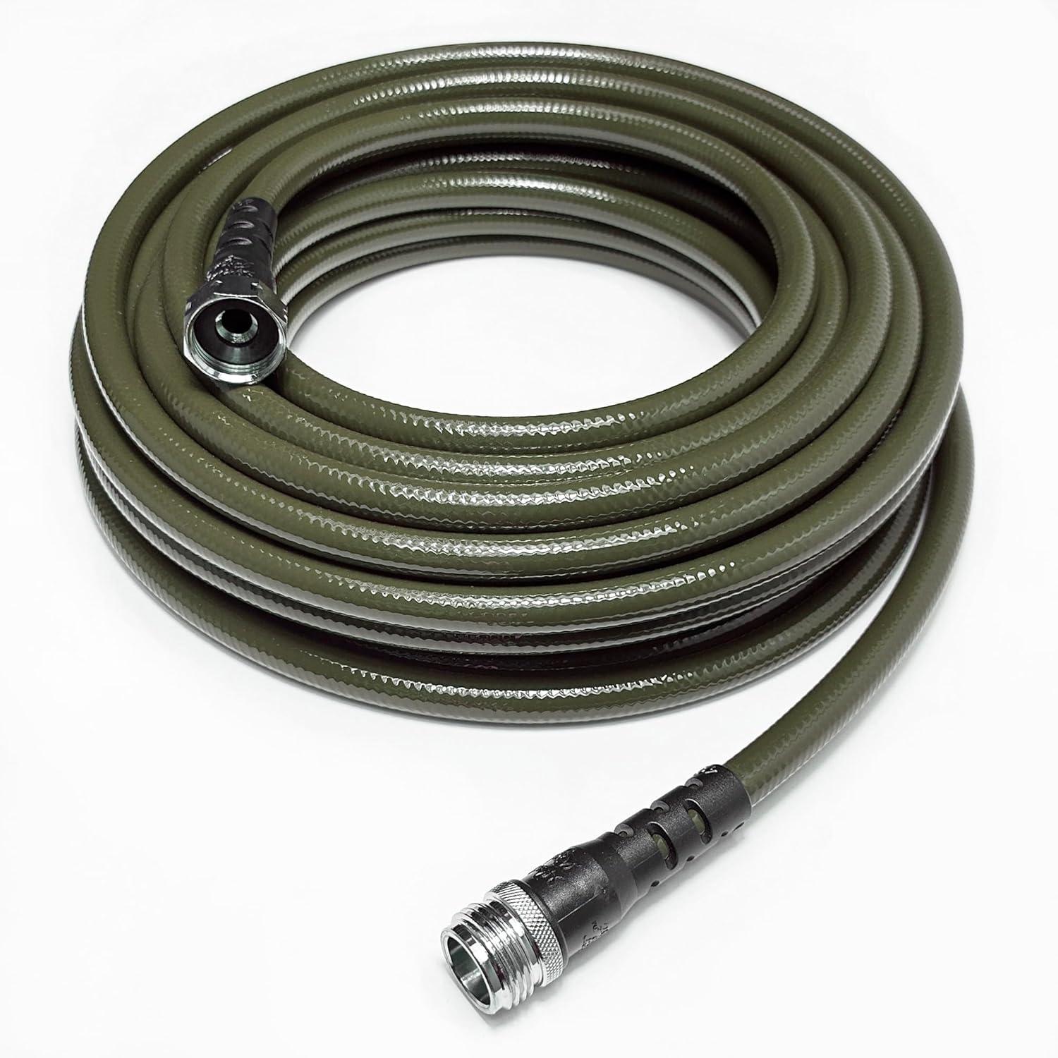 Olive Green 100-Foot Lightweight Garden Hose with Brass Fittings