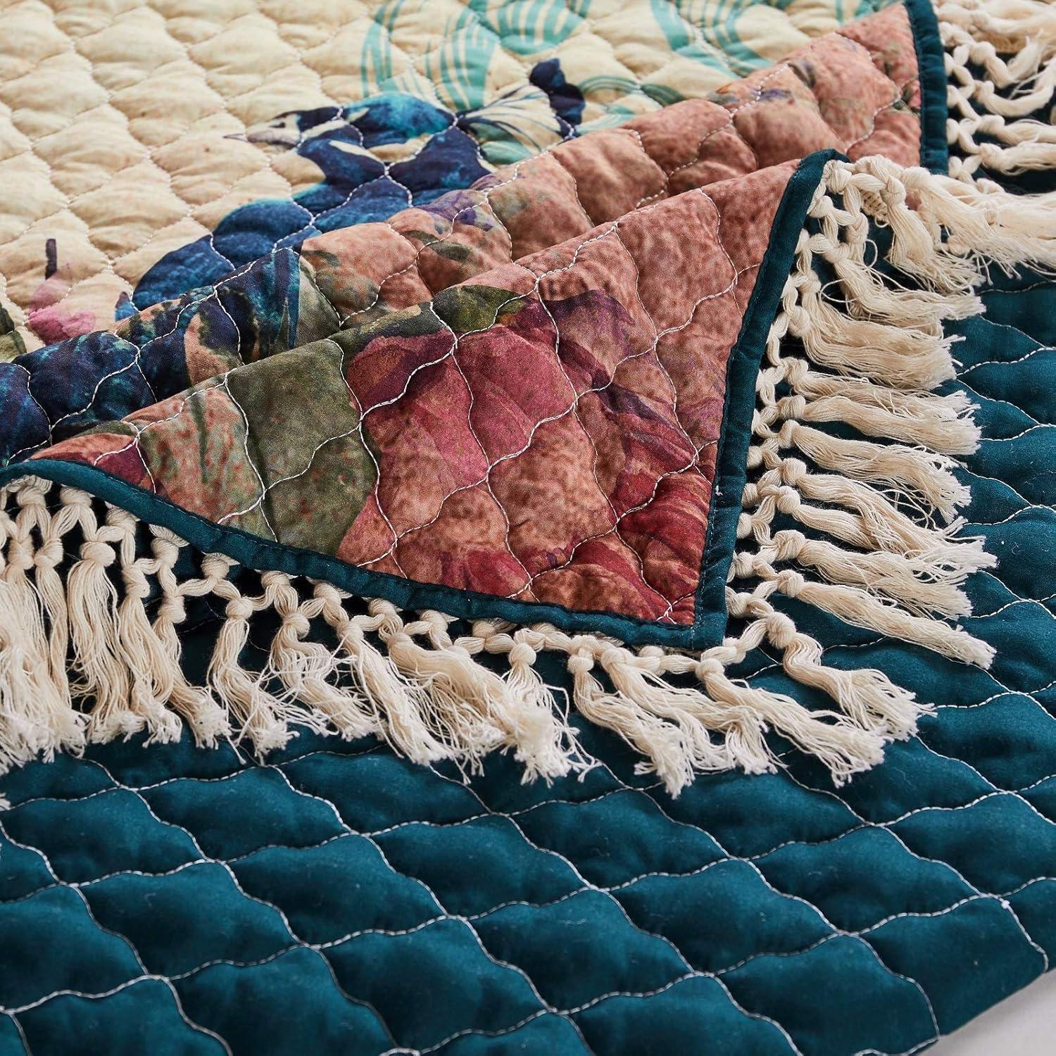 Eden Peacock Quilted Throw with Crochet Trim