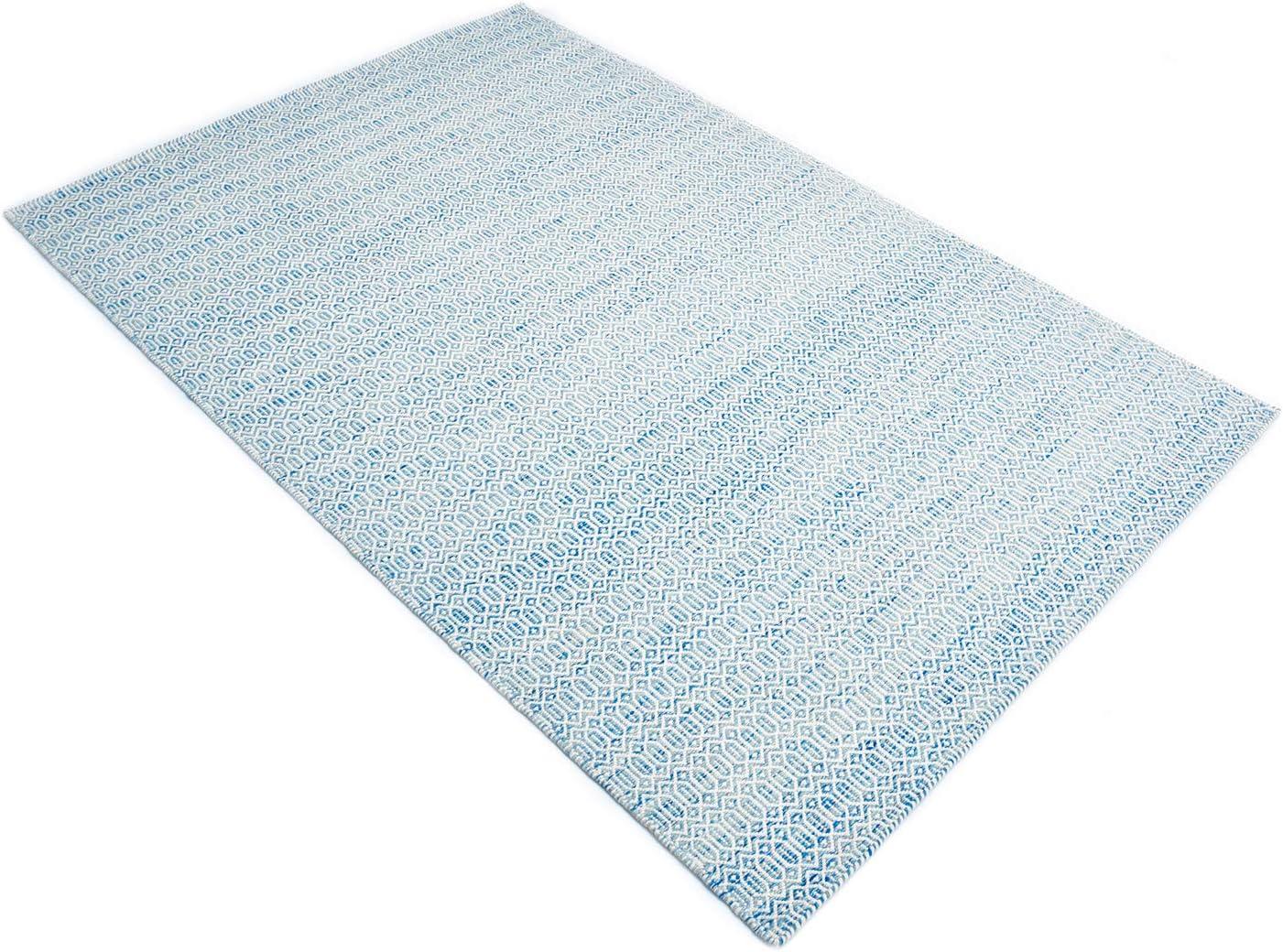 Cloud Blue Geometric Wool Flatweave Rug 6' x 9'