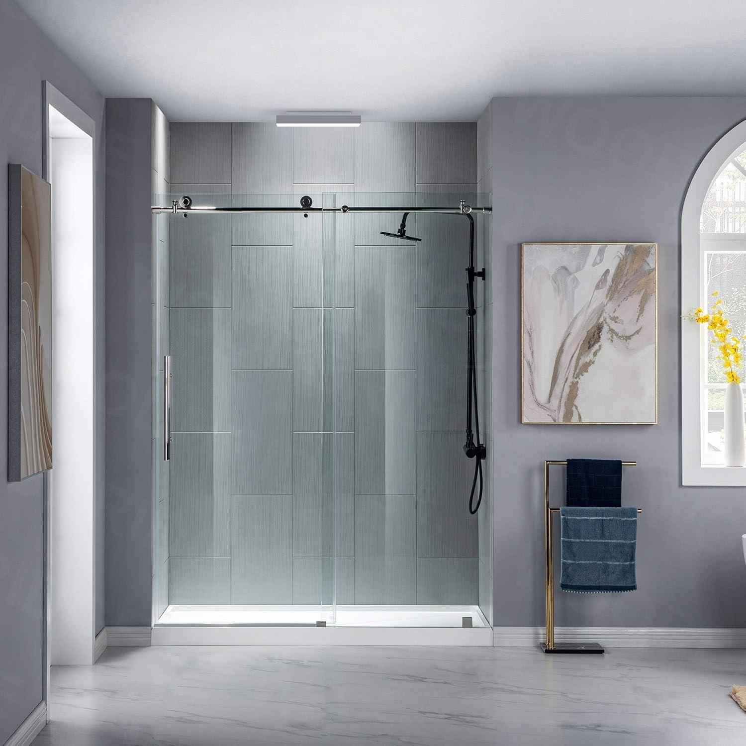 WoodBridge Frameless Single Sliding Shower Door with Soft Close System, 57.5-60" Width x 80"Height with 5/16"(8mm) Clear Tempered Glass & Reviews | Wayfair