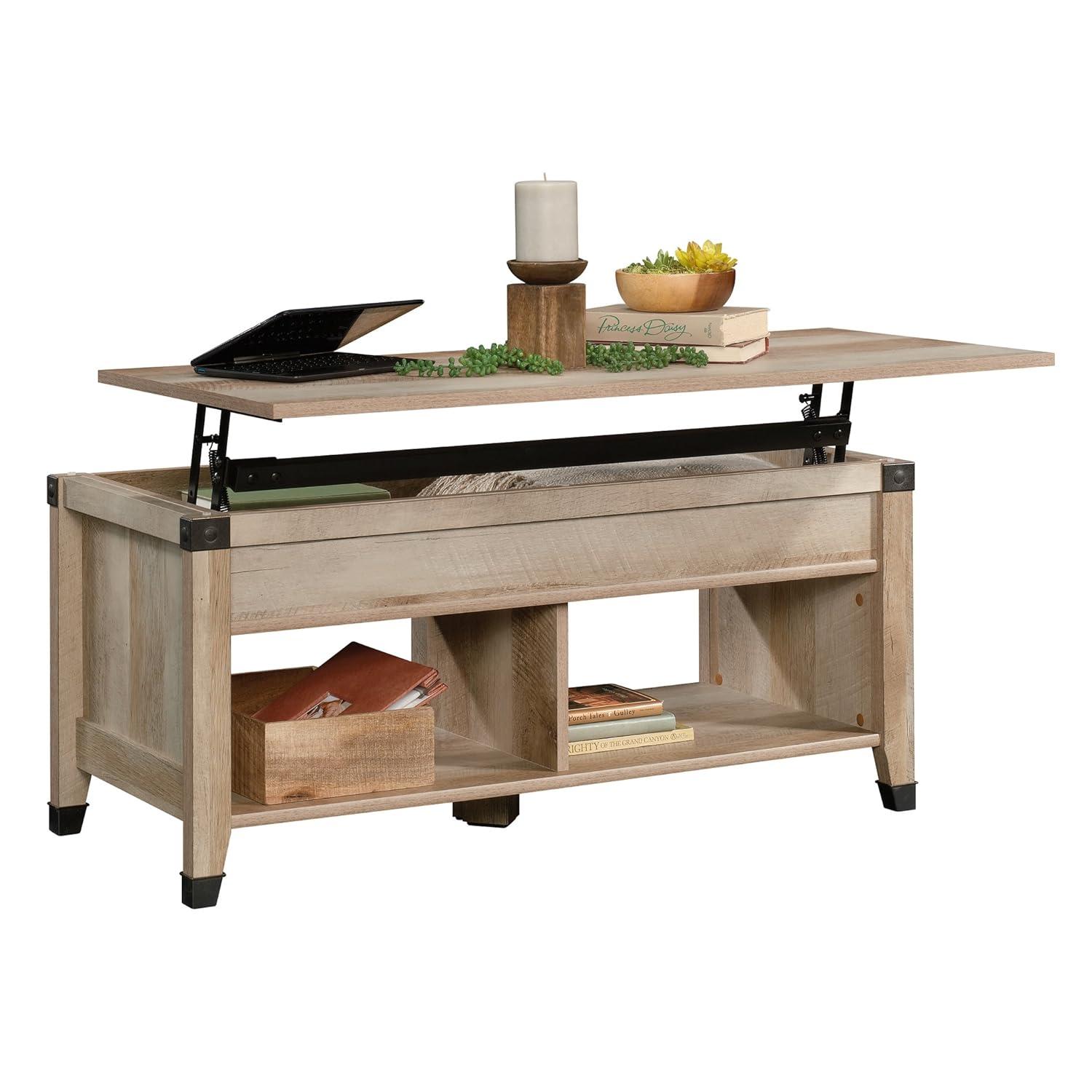 Sauder Carson Forge Lift Top Coffee Table Lintel Oak: Traditional Style, Particle Board, Paper Veneer, 5 Year Warranty