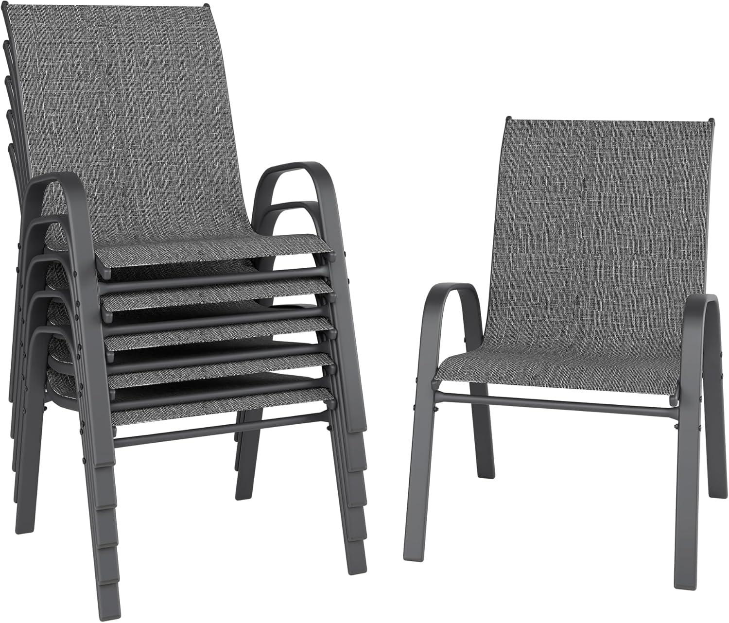 Vitarpatio Outdoor Patio Dining Chairs Set of 6, Stackable Patio Chairs Metal Outdoor Chair High Back Textilene Armchairs
