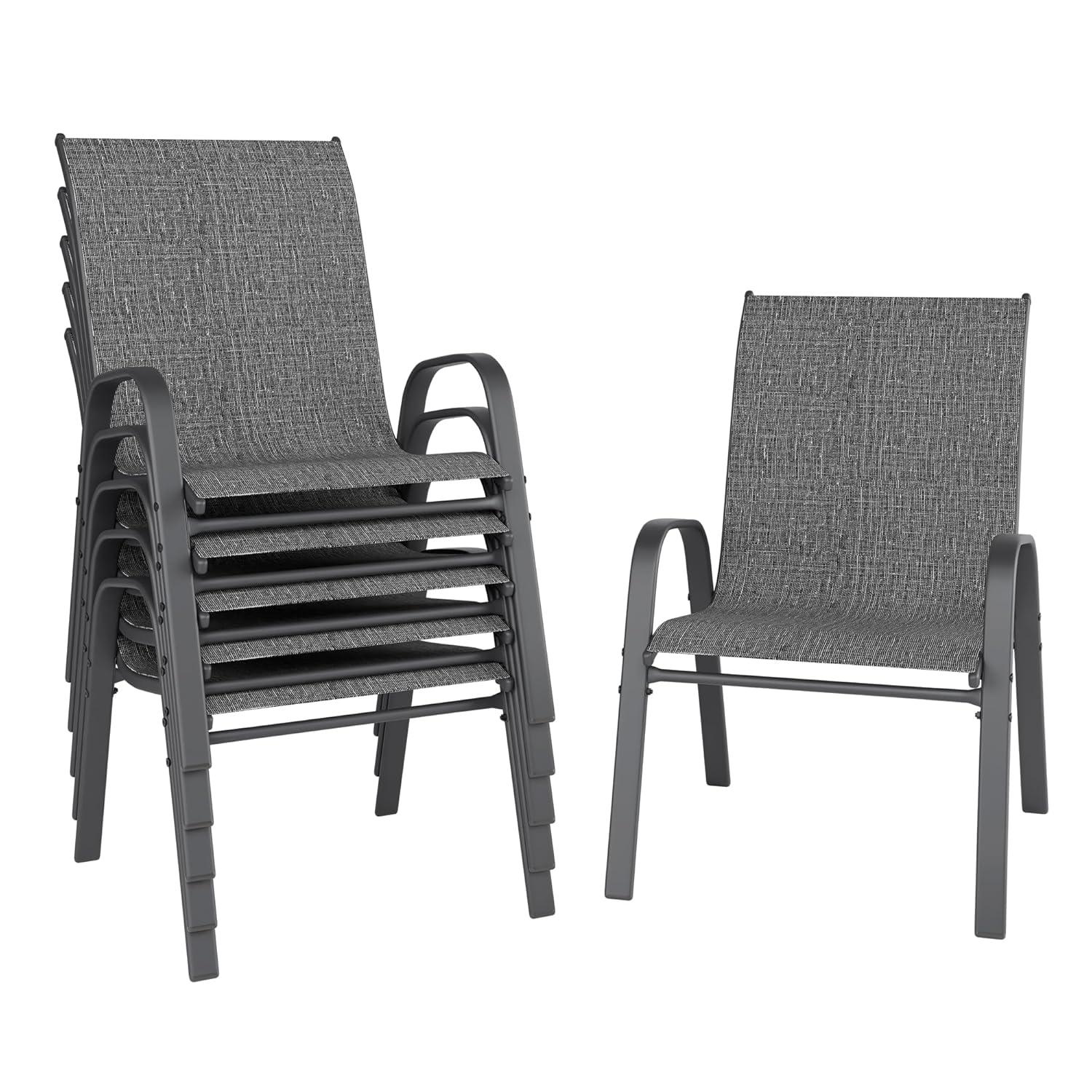 Vitarpatio Outdoor Patio Dining Chairs Set of 6, Stackable Patio Chairs Metal Outdoor Chair High Back Textilene Armchairs