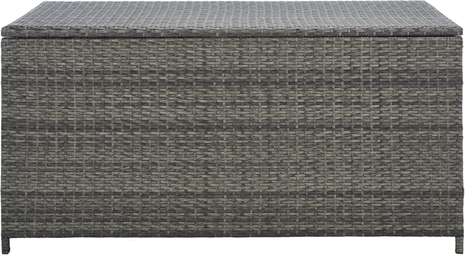 Oliveira Outdoor Cushion Deck Box - Grey Brown/White Cushion - Safavieh