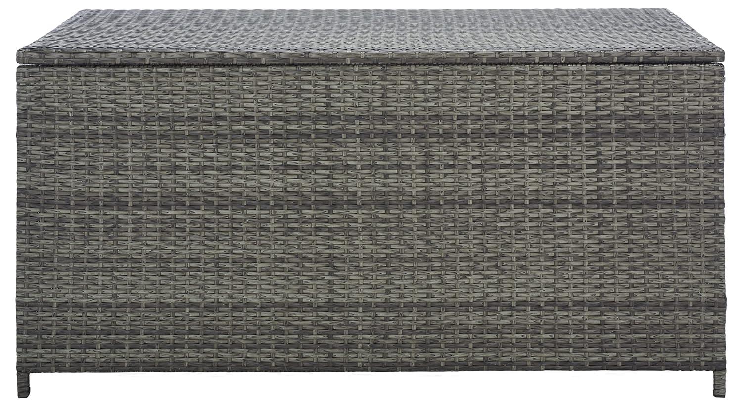 Oliveira Outdoor Cushion Deck Box - Grey Brown/White Cushion - Safavieh