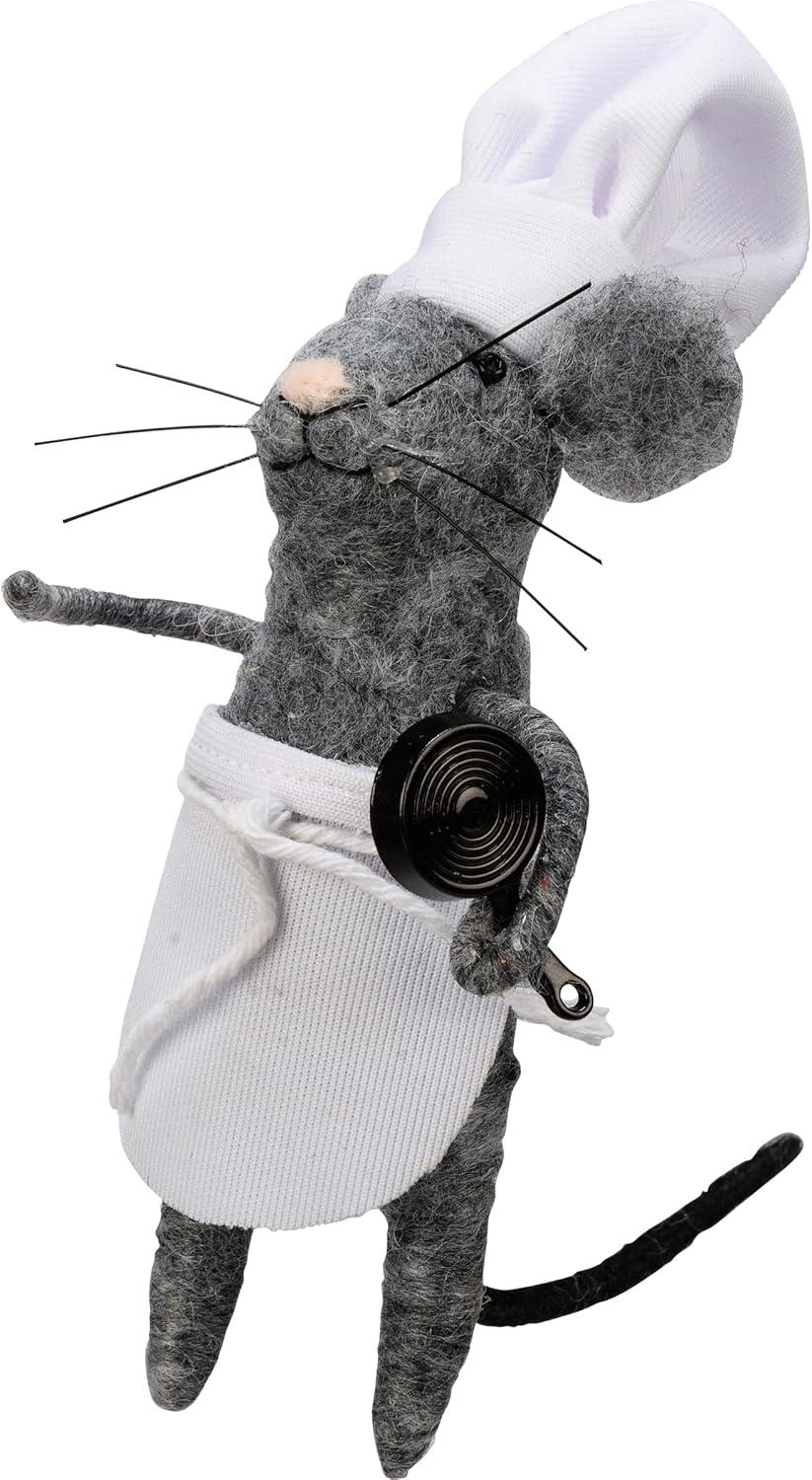 Gray Felt Chef Mice Collectible Figurine Set