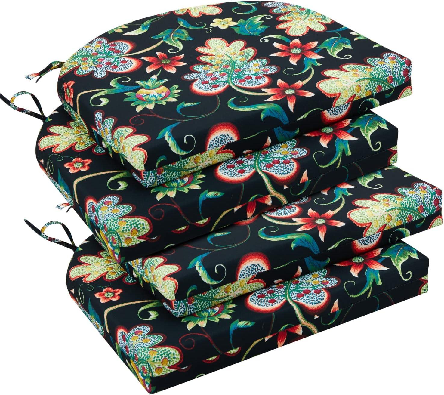 LOVTEX Outdoor Chair Cushions Set of 4, Waterproof Patio Chair Cushions with Ties, 17 x 16 x 2 inch, Floral