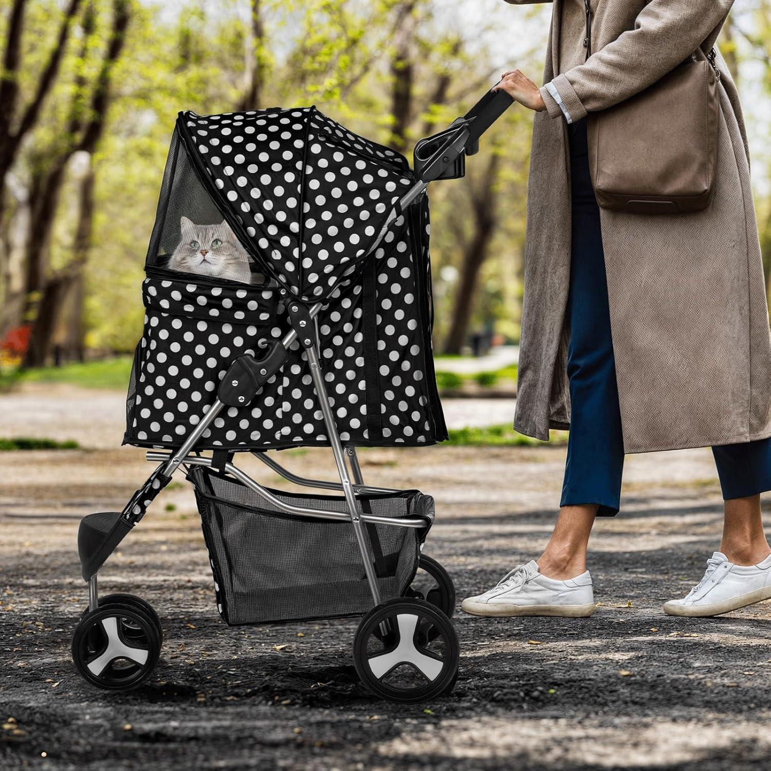 Magshion Foldable Pet Dog and Cat Stroller with Adjustable Canopy Storage Basket and Cup Holder for Small and Medium Pets