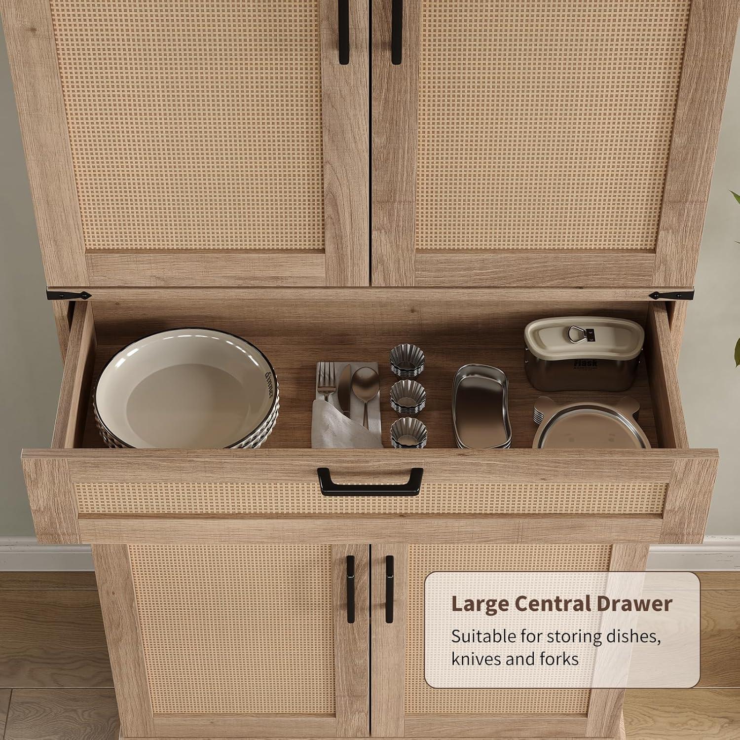 72'' Kitchen Storage Pantry Cabinet, Tall Deajah With 8 Door Shelves, 2 Cabinets And 1 Drawer, Freestanding Cupboard For Kitchen, Dining Room, Bathroom, Laundry