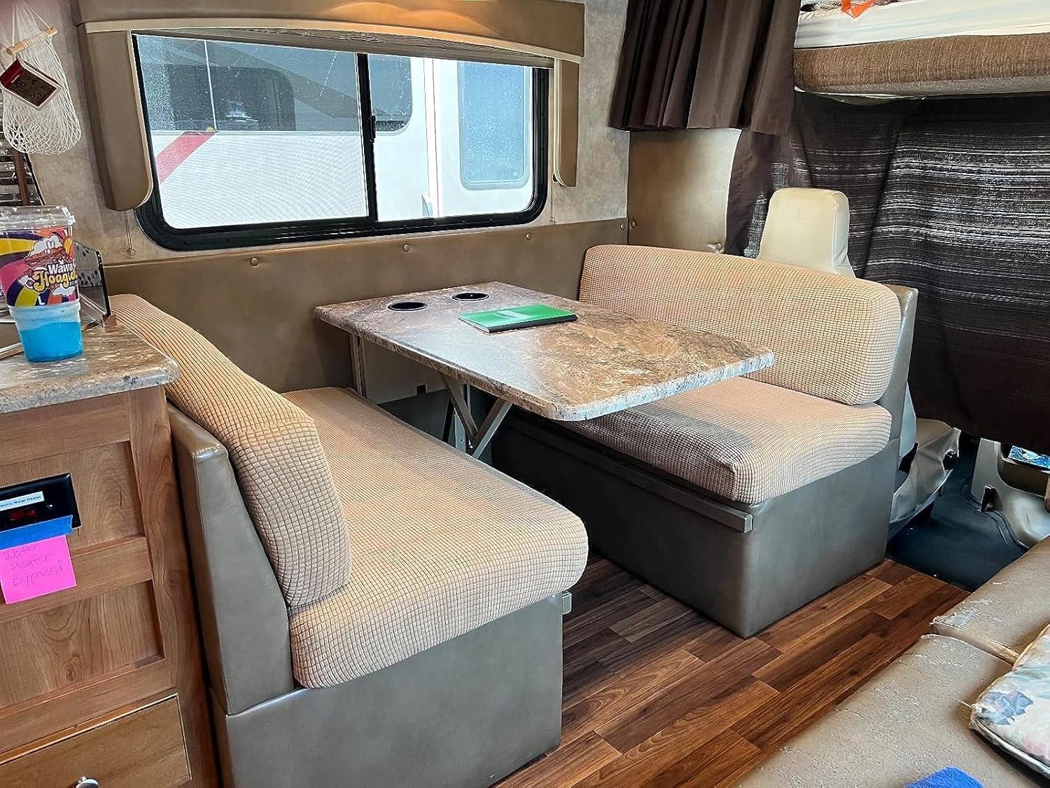 Hudson Comfort RV Dinette Cushion Covers - Microfiber Stretchable Fabric Designed to Fit Wide Variety of Seats - Camper Cushion Slipcovers - Includes 2 Backrest Covers & 2 Bench Covers (Sand, 2 Sets)
