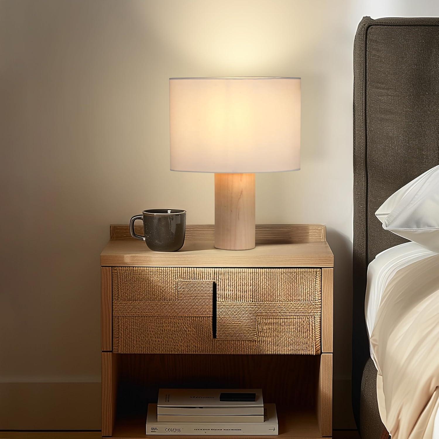 Brightech Mia 15.75" Midcentury LED Table Lamp With Natural Maple Wood Base and Fabric Shade