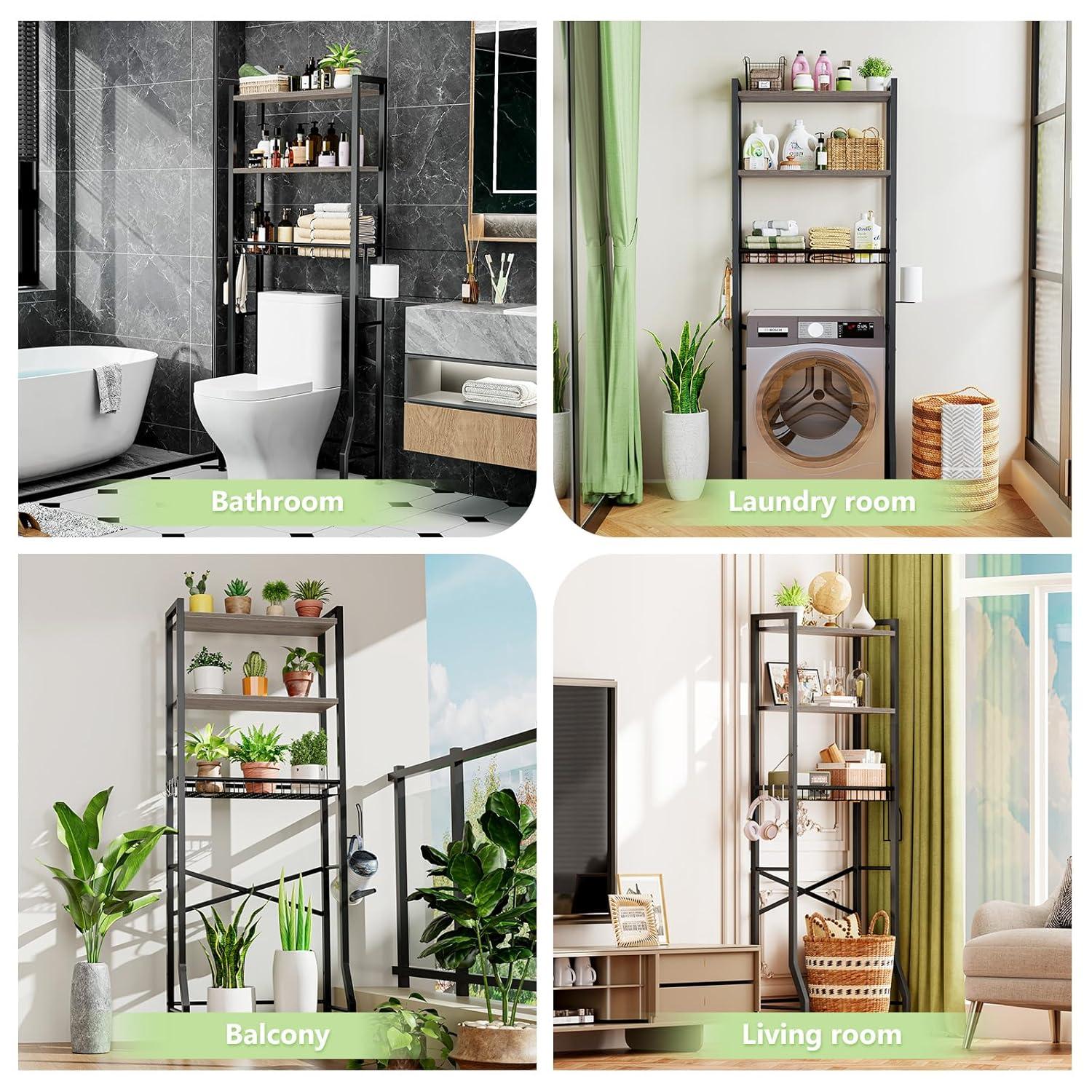 17 Stories Over-The-Toilet Storage Rack, 3-Tier Bathroom Organizer Shelf Over Toilet With Shelf And Basket, Freestanding Space Saver Bathroom Shelves Above Toilet For Room