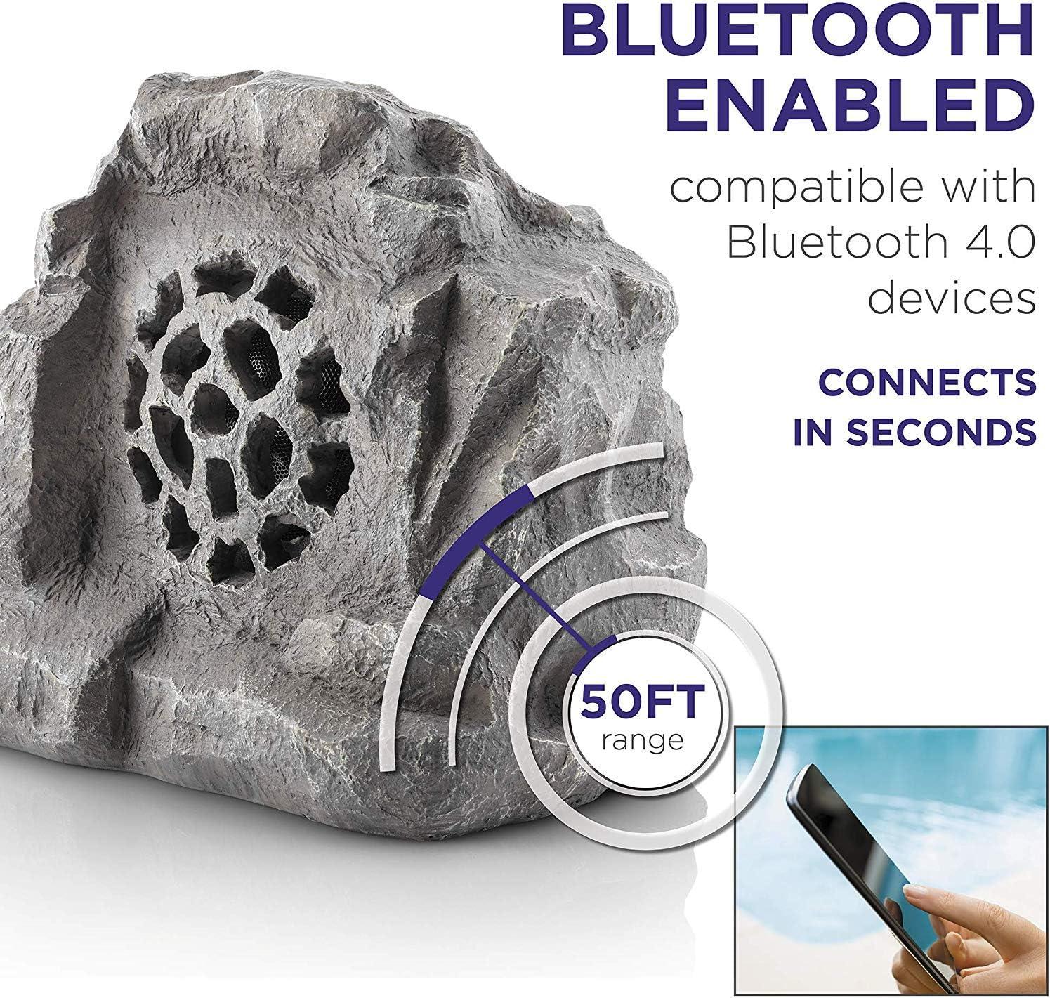 11" Polyresin Solar Bluetooth Rock Speaker - Alpine Corporation: Weather-Resistant, Garden Decor