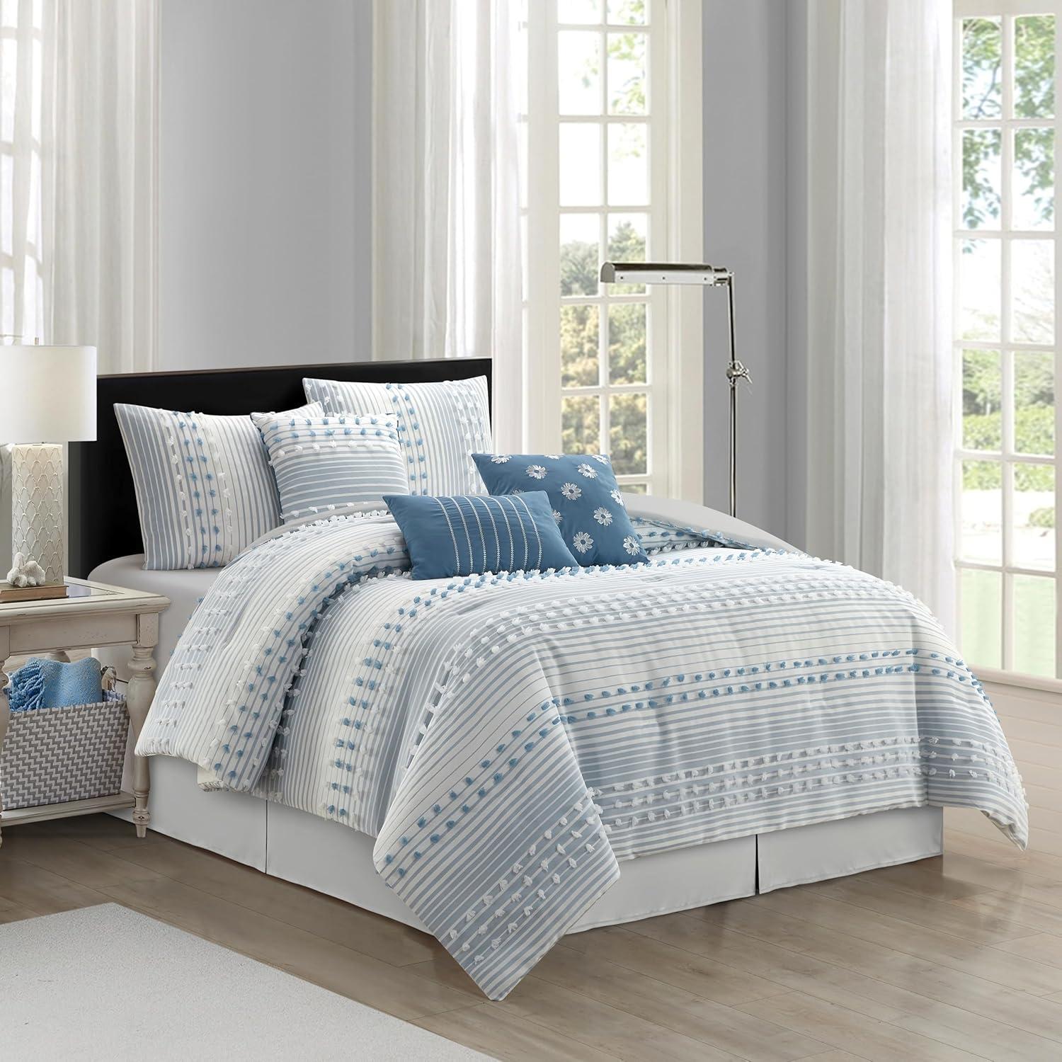 Nanshing America, Inc Clarion Pink 7 Piece Chic Striped Comforter Set
