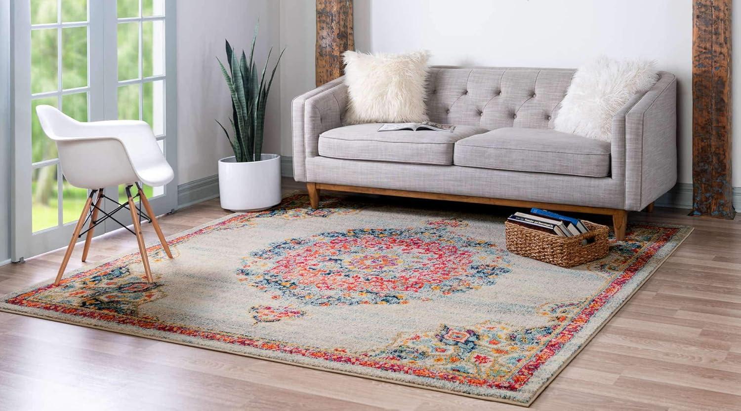 Unique Loom Penrose Collection Area Rug - Alexis (8' Square Ivory/Blue)