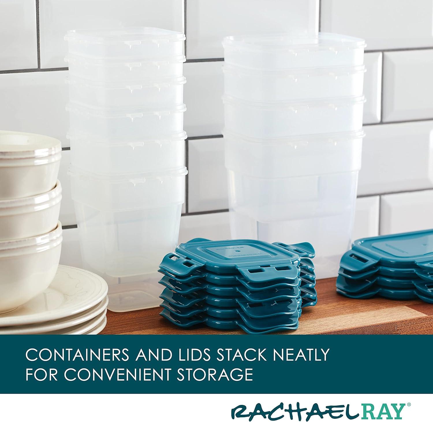 Rachael Ray Leak-Proof Stacking Food Storage Container Set, 20-Piece, Teal Lids