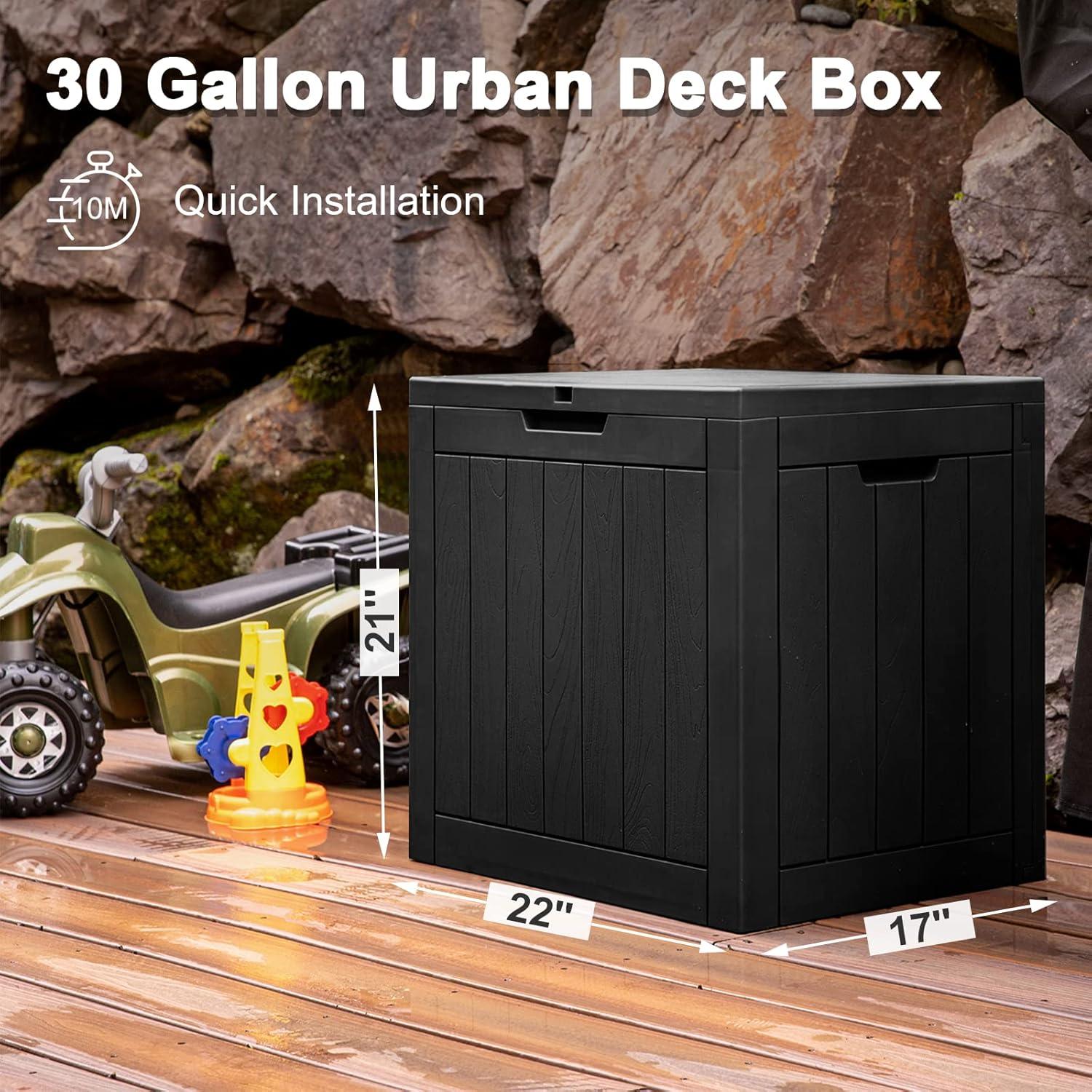 Black 30 Gallon Lockable Plastic Deck Storage Box