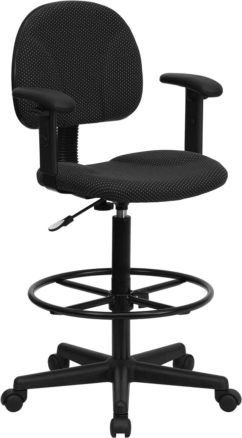 Ergonomic Black Patterned Fabric Drafting Chair with Swivel Base