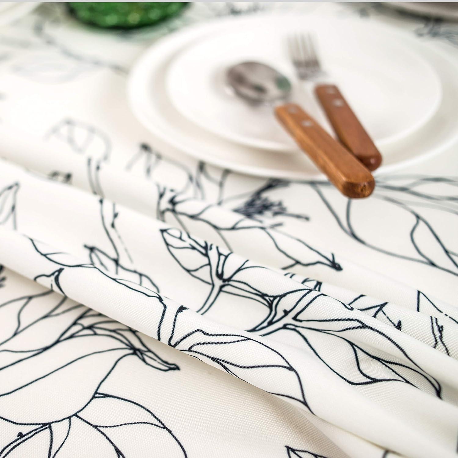 Elegant Black and White Polyester Rectangular Table Cloth with Tassels