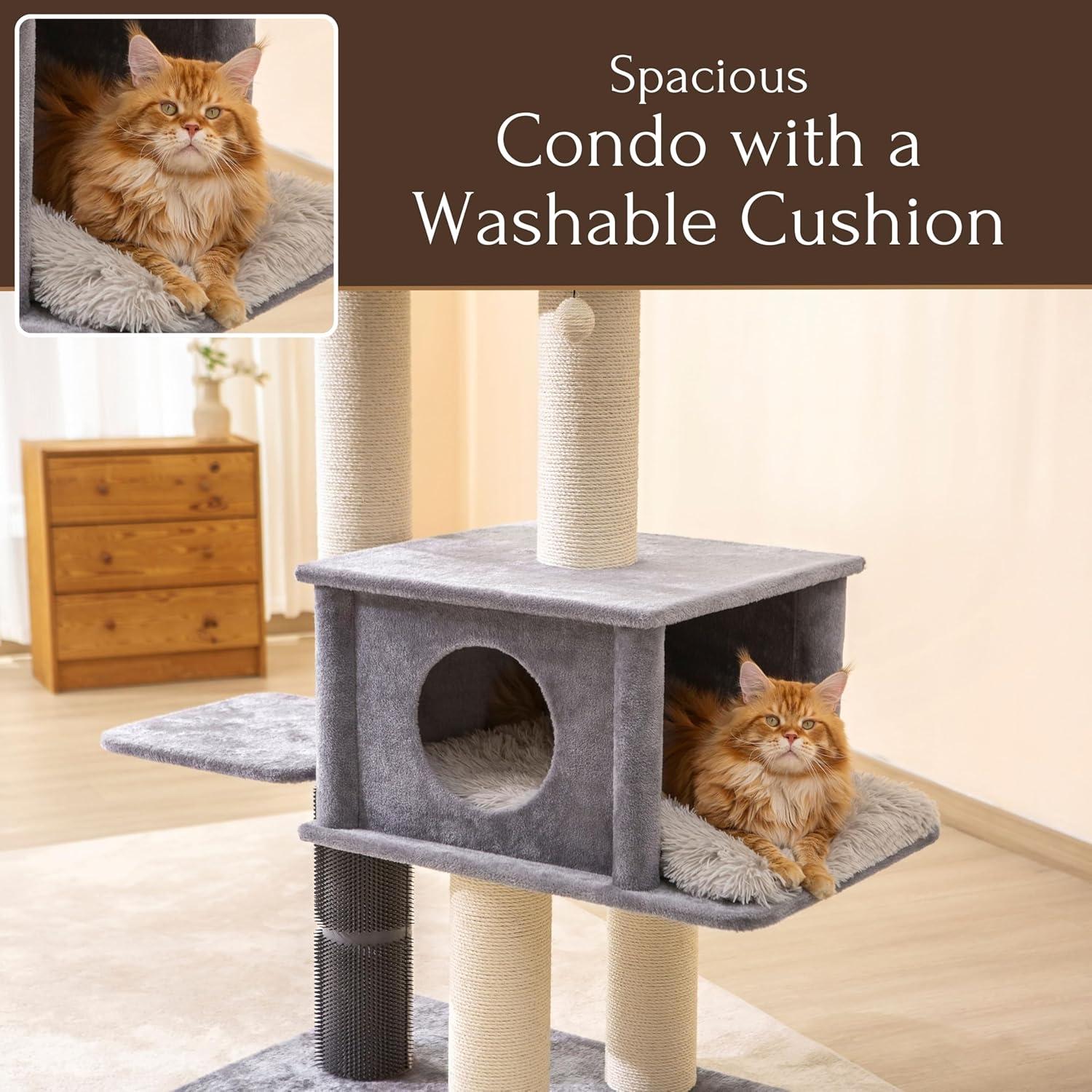 57" Cat Tree with Condo and Rubber Groomer