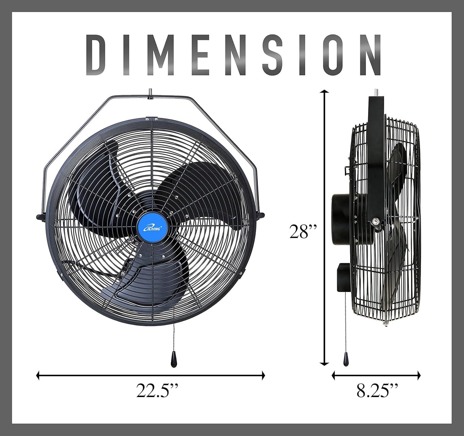 18" Black Industrial Wall Mounted Fan with Aluminum Blades