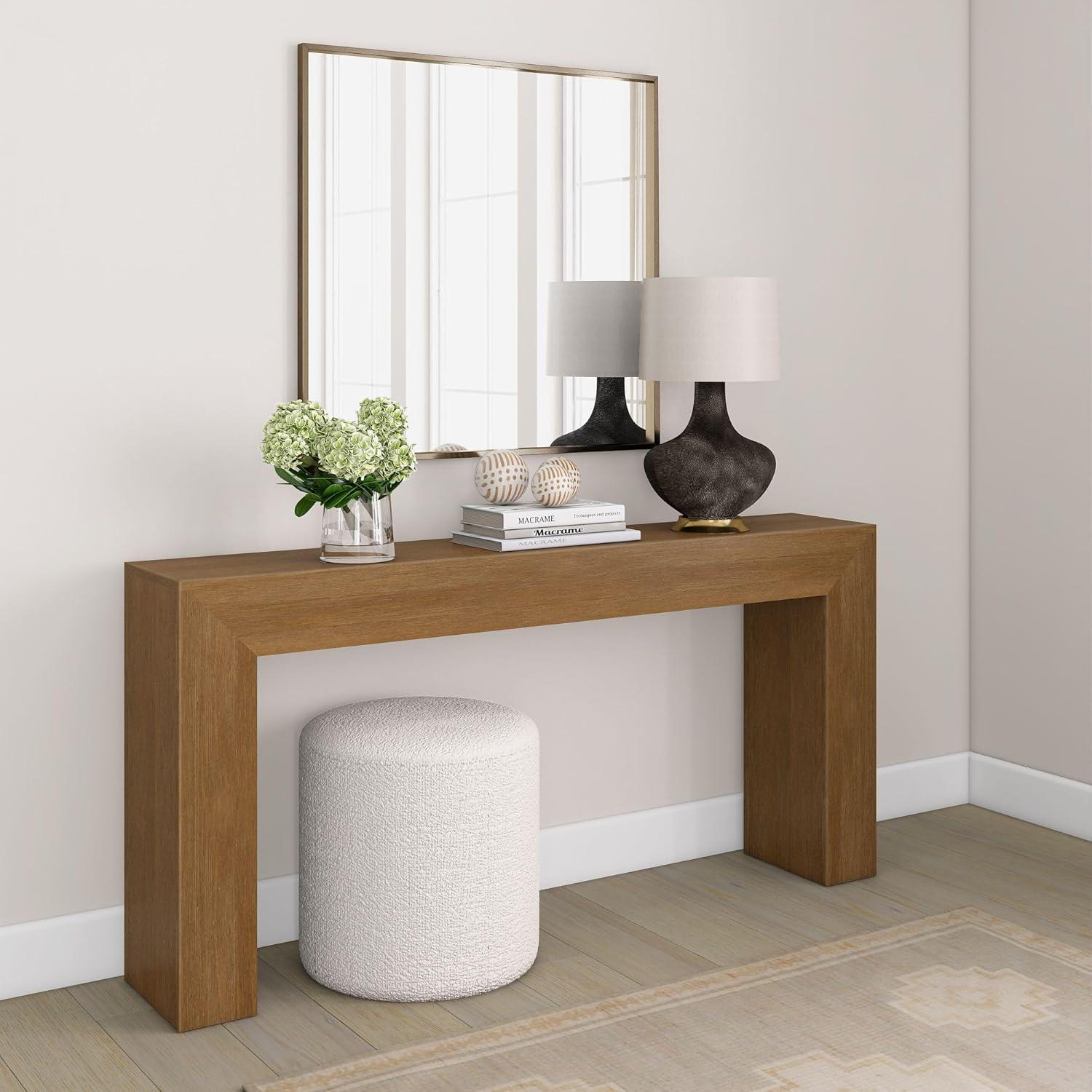 Pecan Wirebrush Solid Wood Console Table with Storage, 66 Inch