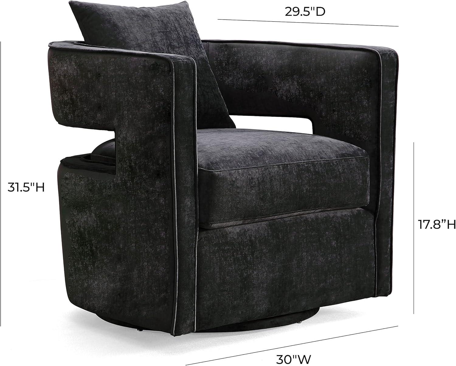 TOV Furniture Kennedy 17.8" Transitional Velvet Swivel Accent Chair in Black